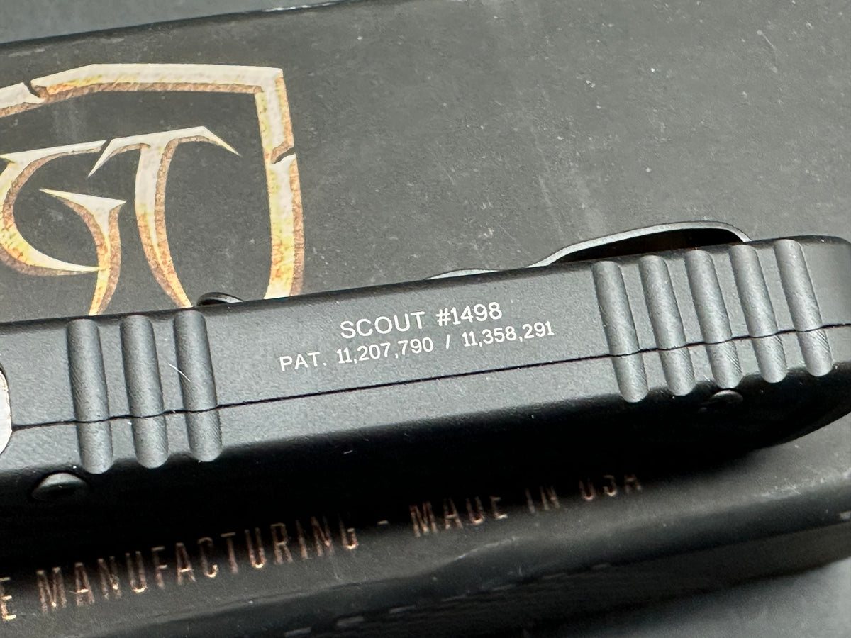 Guardian Tactical Scout D/E OTF Knife Black Aluminum (3.5" Black Serr Elmax)