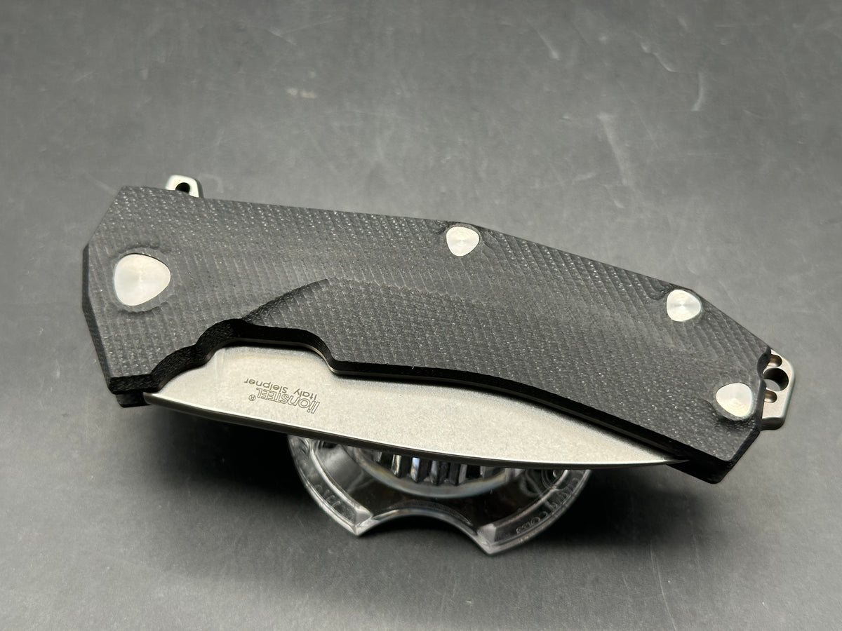 LionSteel KUR Flipper Knife Black G-10 (3.43" Stonewash)