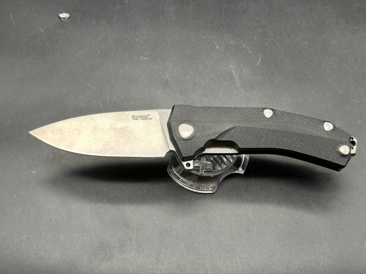 LionSteel KUR Flipper Knife Black G-10 (3.43" Stonewash)