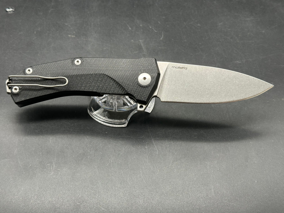 LionSteel KUR Flipper Knife Black G-10 (3.43" Stonewash)