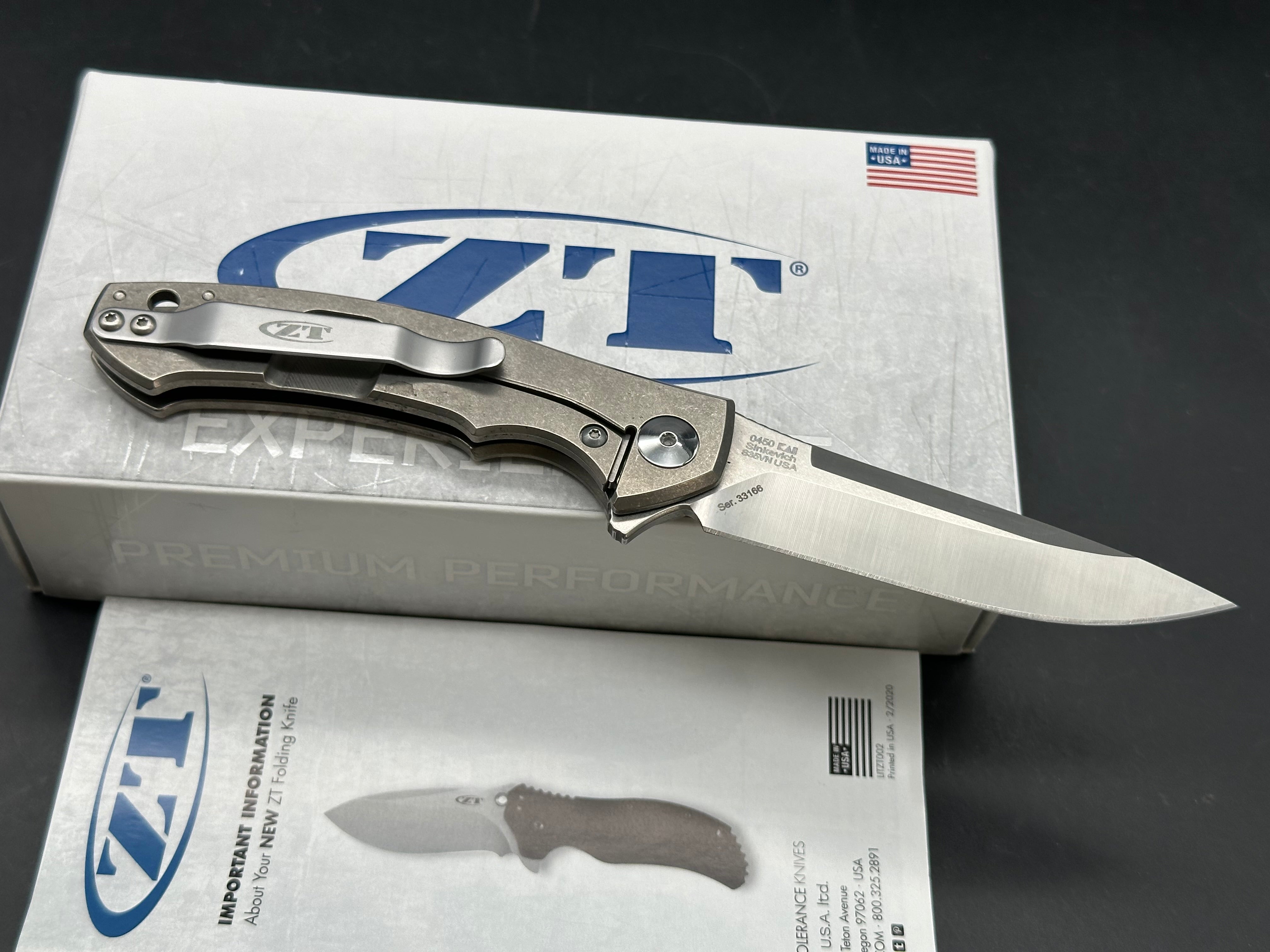 Zero Tolerance Sinkevich 0450 Flipper Titanium Knife (3.25" SW/Satin)