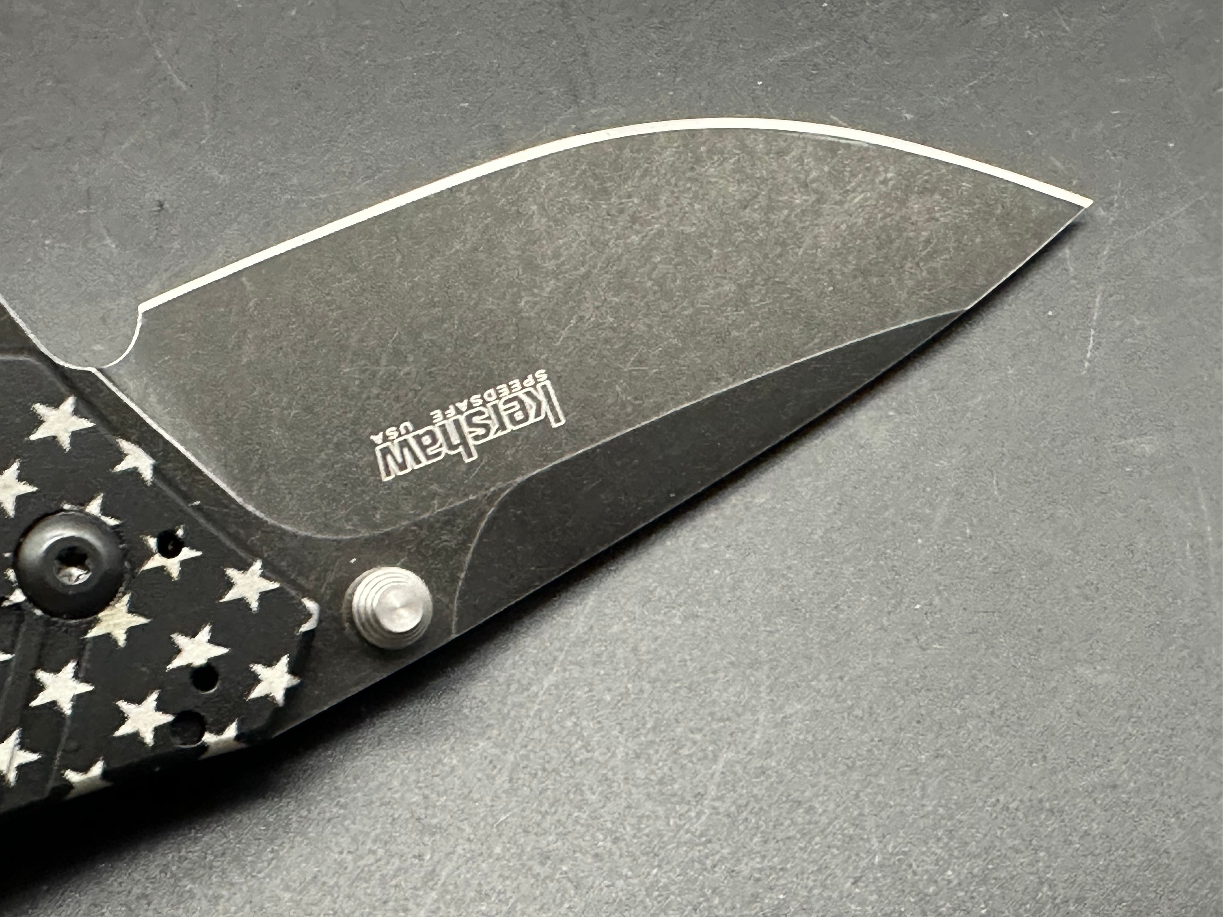 Kershaw Knockout 1870BLKBW M390 Black Blade, Stars and Stripes scale