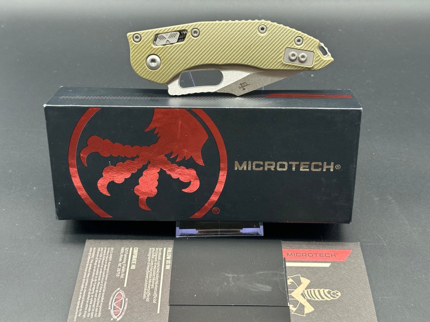 Microtech Stitch RAM-LOK 3.75” M390MK Stonewash Blade with a Fluted G10 handle in OD Green