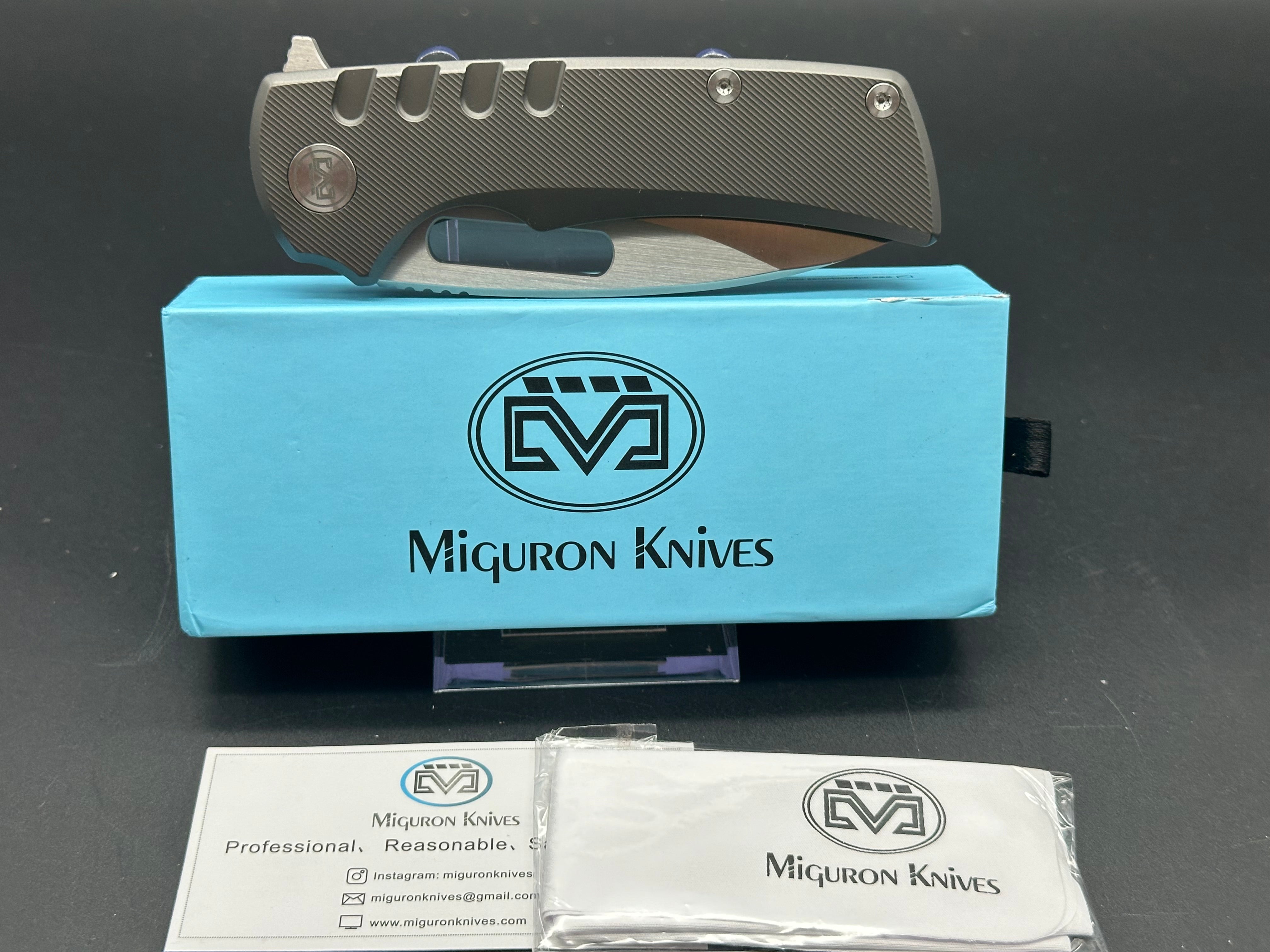 MIGURON KNIVES ARMA FLIPPER POCKET KNIFE DARK GRAY TITANIUM HANDLE M390 BLADE