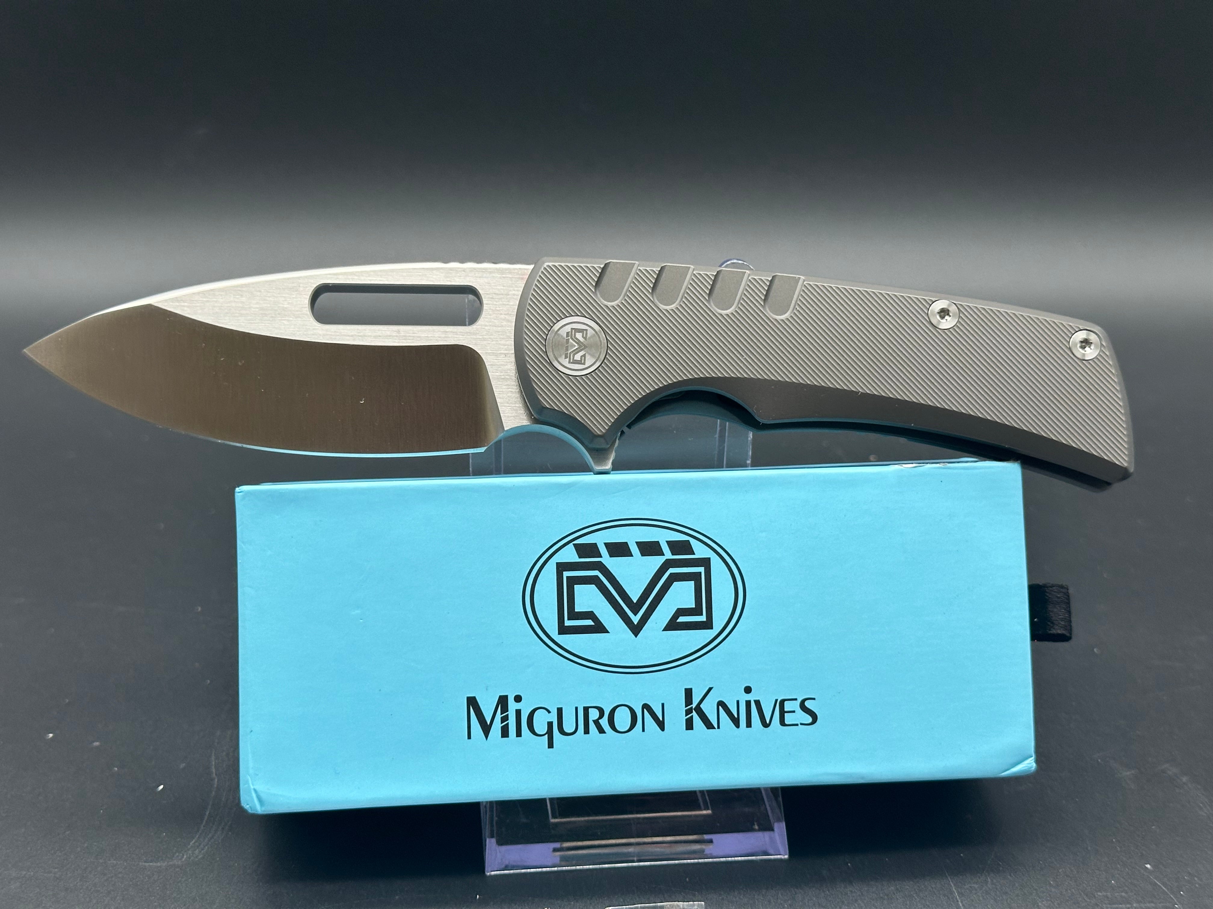 MIGURON KNIVES ARMA FLIPPER POCKET KNIFE DARK GRAY TITANIUM HANDLE M39 ...