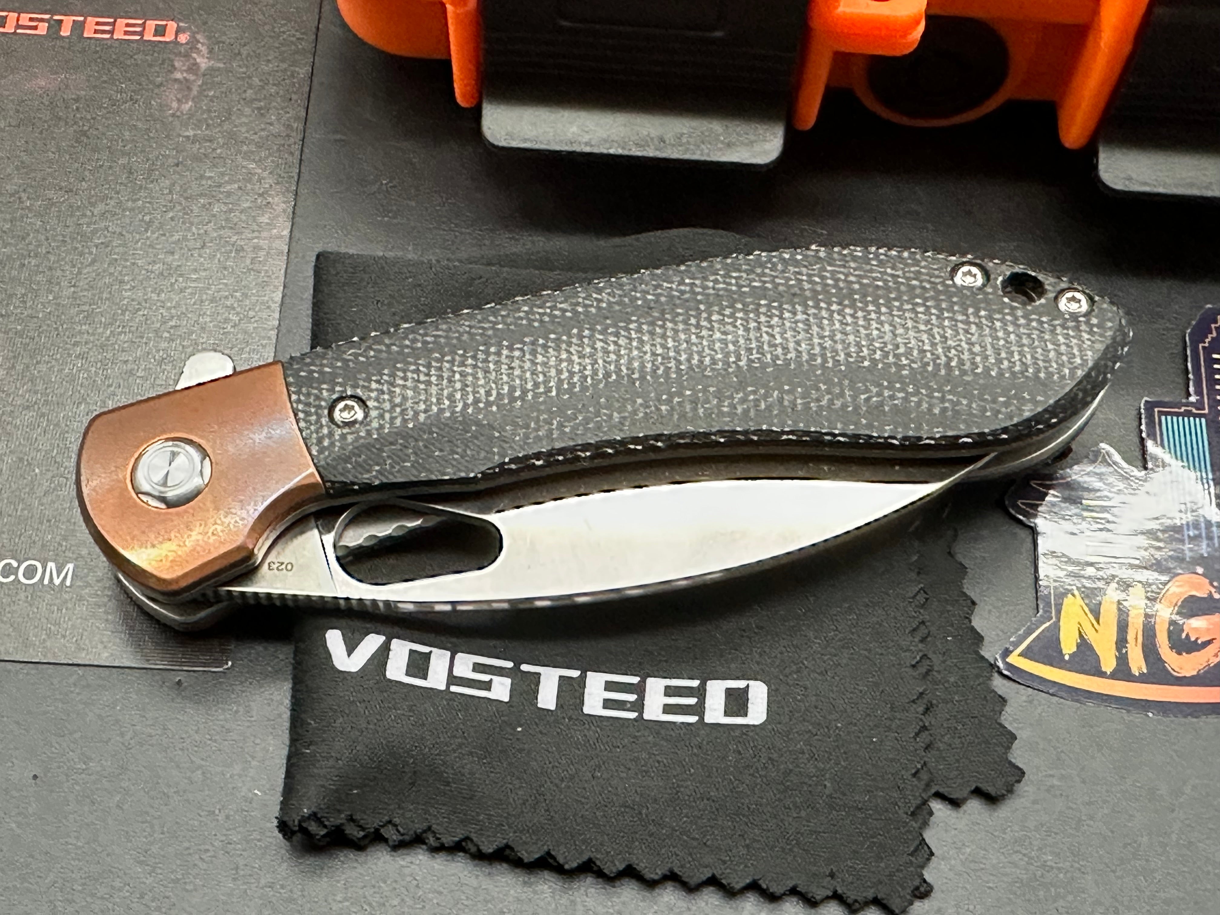 Vosteed NSK001 Nightshade Linerlock Knife Copper Bolster Black Handles