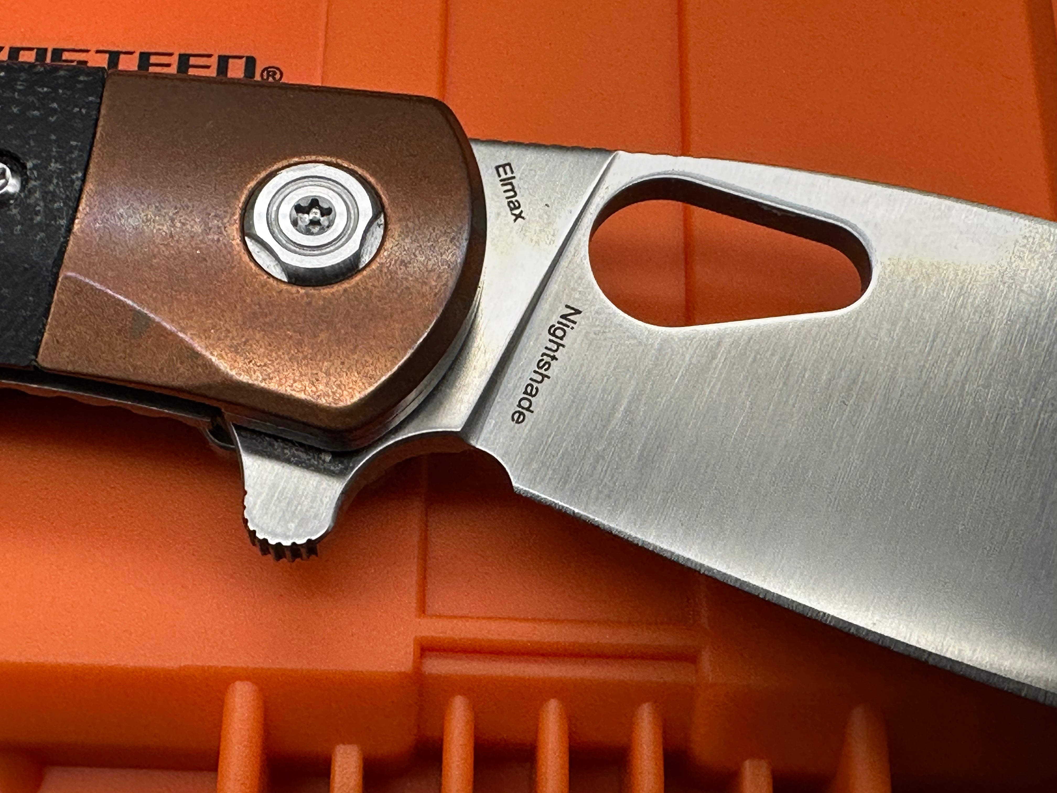 Vosteed NSK001 Nightshade Linerlock Knife Copper Bolster Black Handles