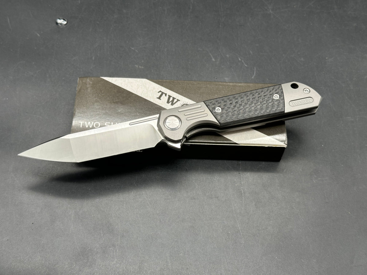 TWOSUN TS49 FRAME LOCK FOLDING KNIFE TITANIUM + CARBON FIBER HANDLE 3.35" D2