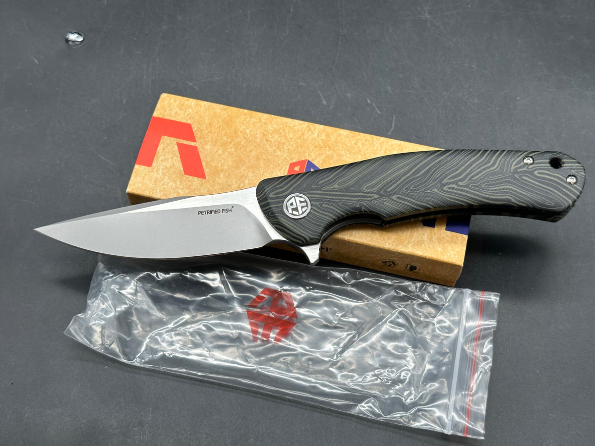Petrified Fish Warrior Liner Lock Knife Green/Black G-Mascus (3.5" SW) PF949