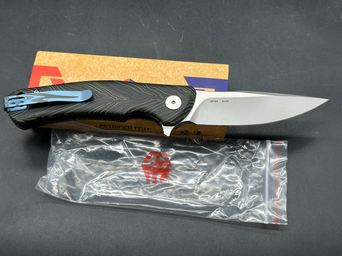 Petrified Fish Warrior Liner Lock Knife Green/Black G-Mascus (3.5" SW) PF949