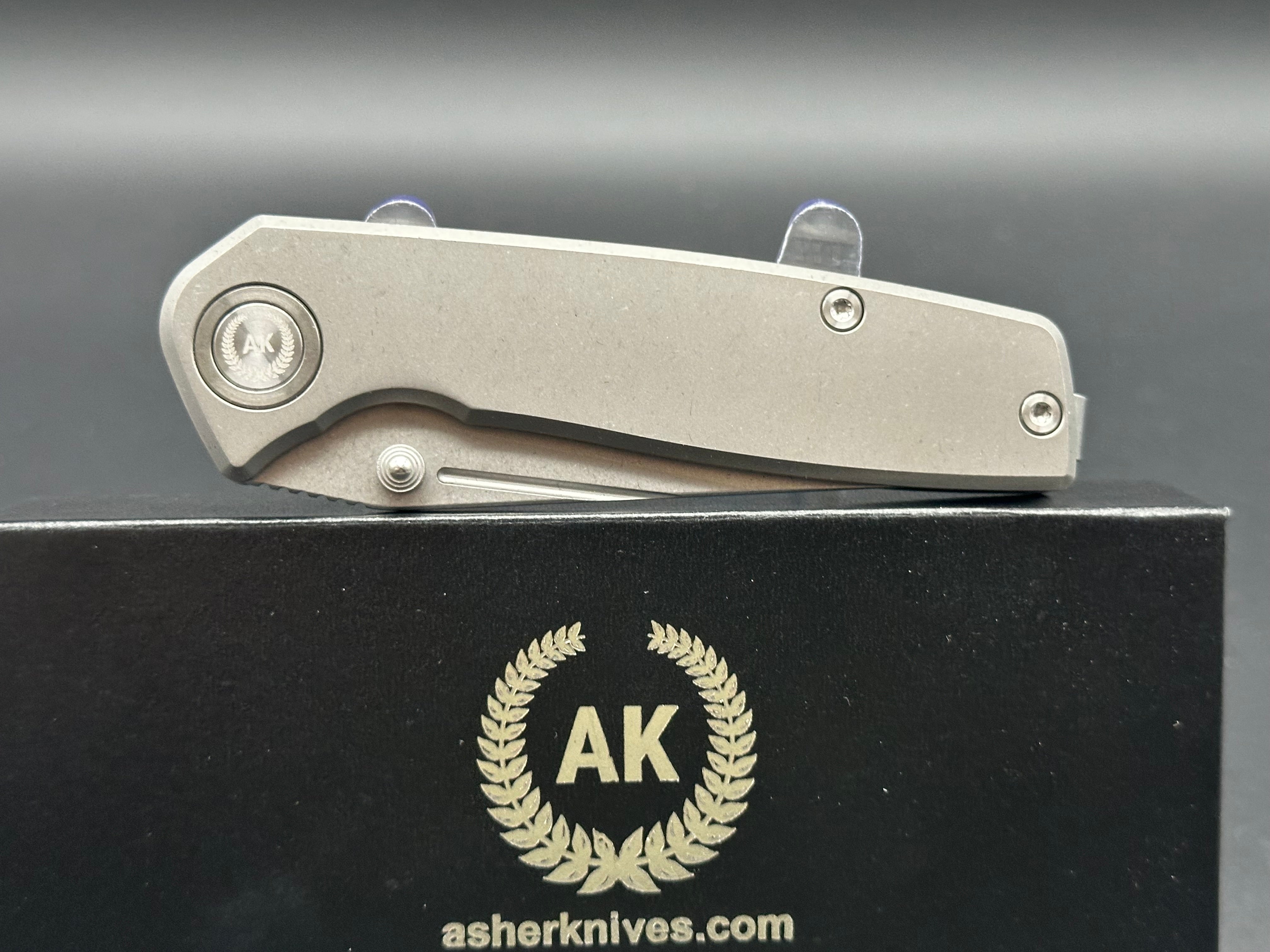 Asher Knives Co. Acuto Ti 3.2” S35VN Stonewash Blade with full Titanium handle