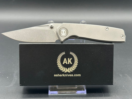 Asher Knives Co. Acuto Ti 3.2” S35VN Stonewash Blade with full Titanium handle