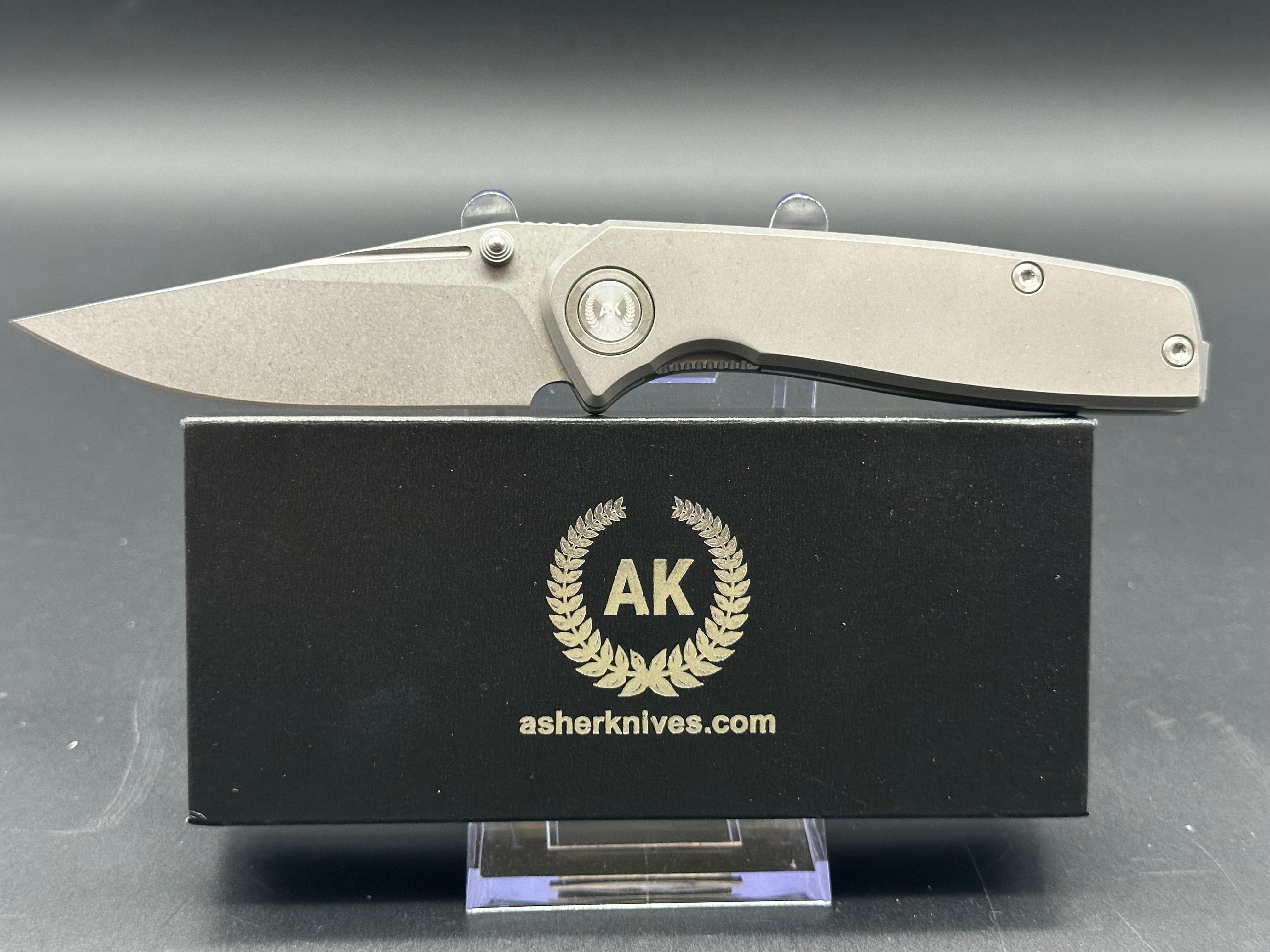 Asher Knives Co. Acuto Ti 3.2” S35VN Stonewash Blade with full Titanium handle