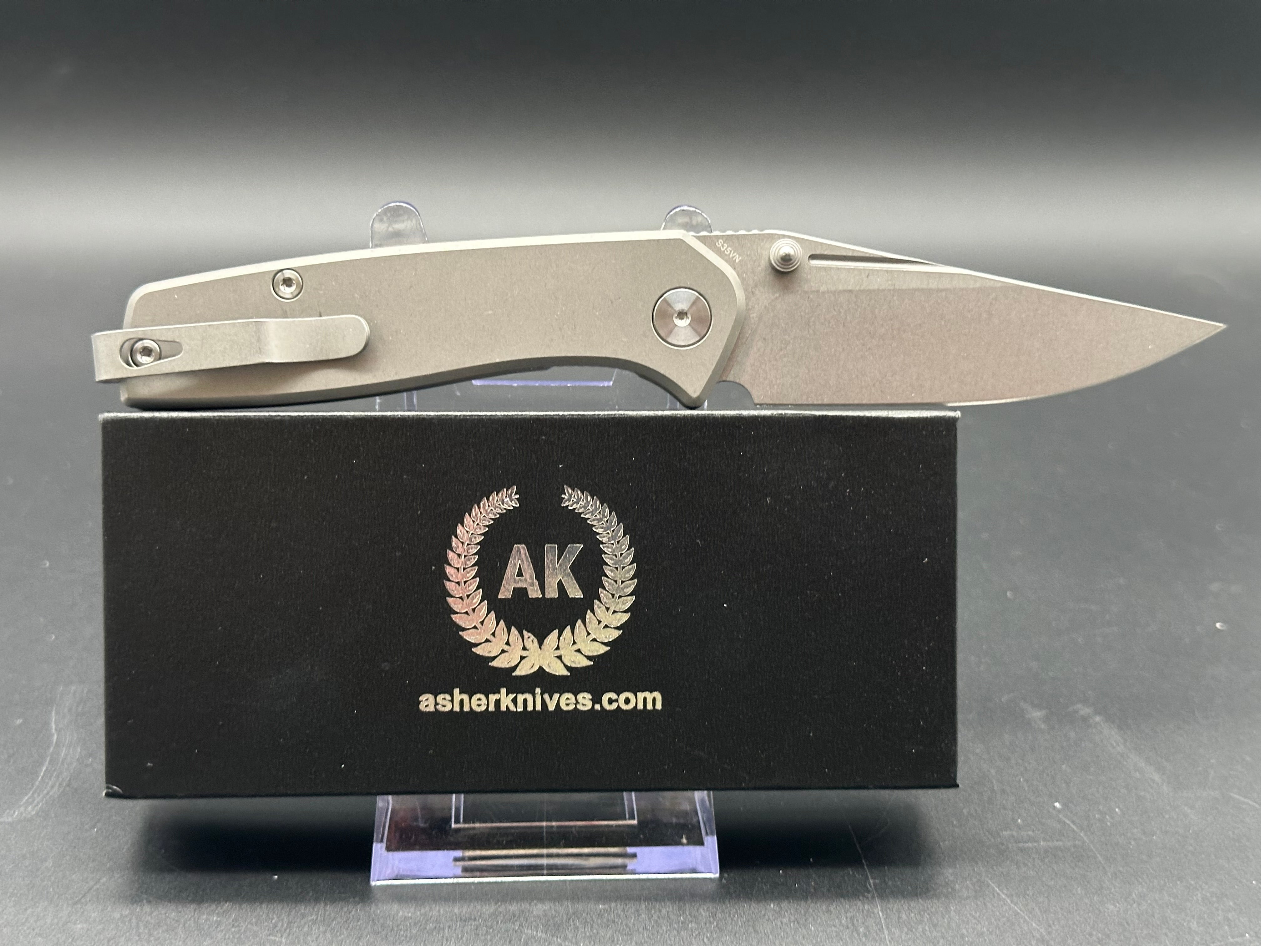 Asher Knives Co. Acuto Ti 3.2” S35VN Stonewash Blade with full Titanium handle