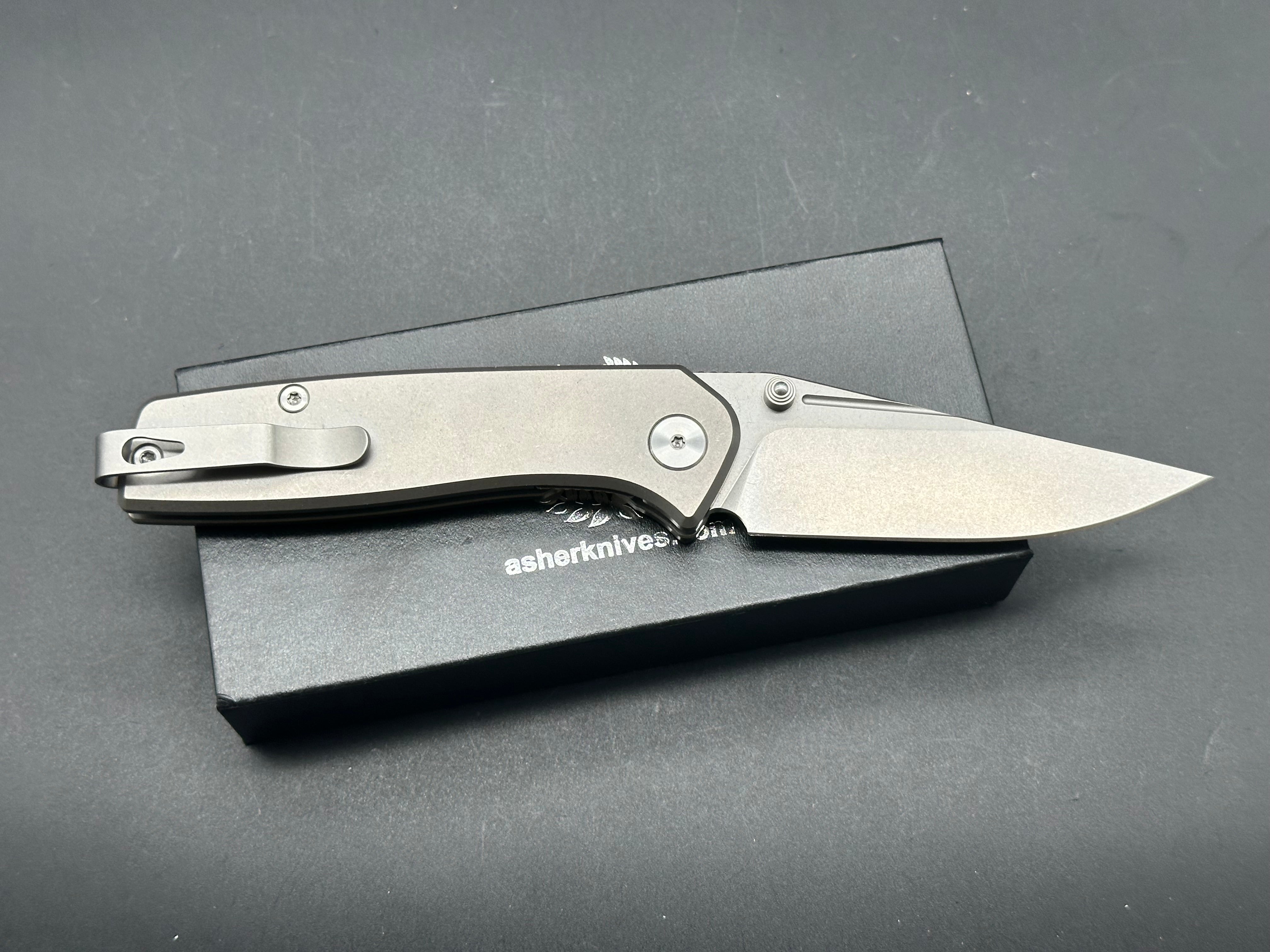 Asher Knives Co. Acuto Ti 3.2” S35VN Stonewash Blade with full Titanium handle