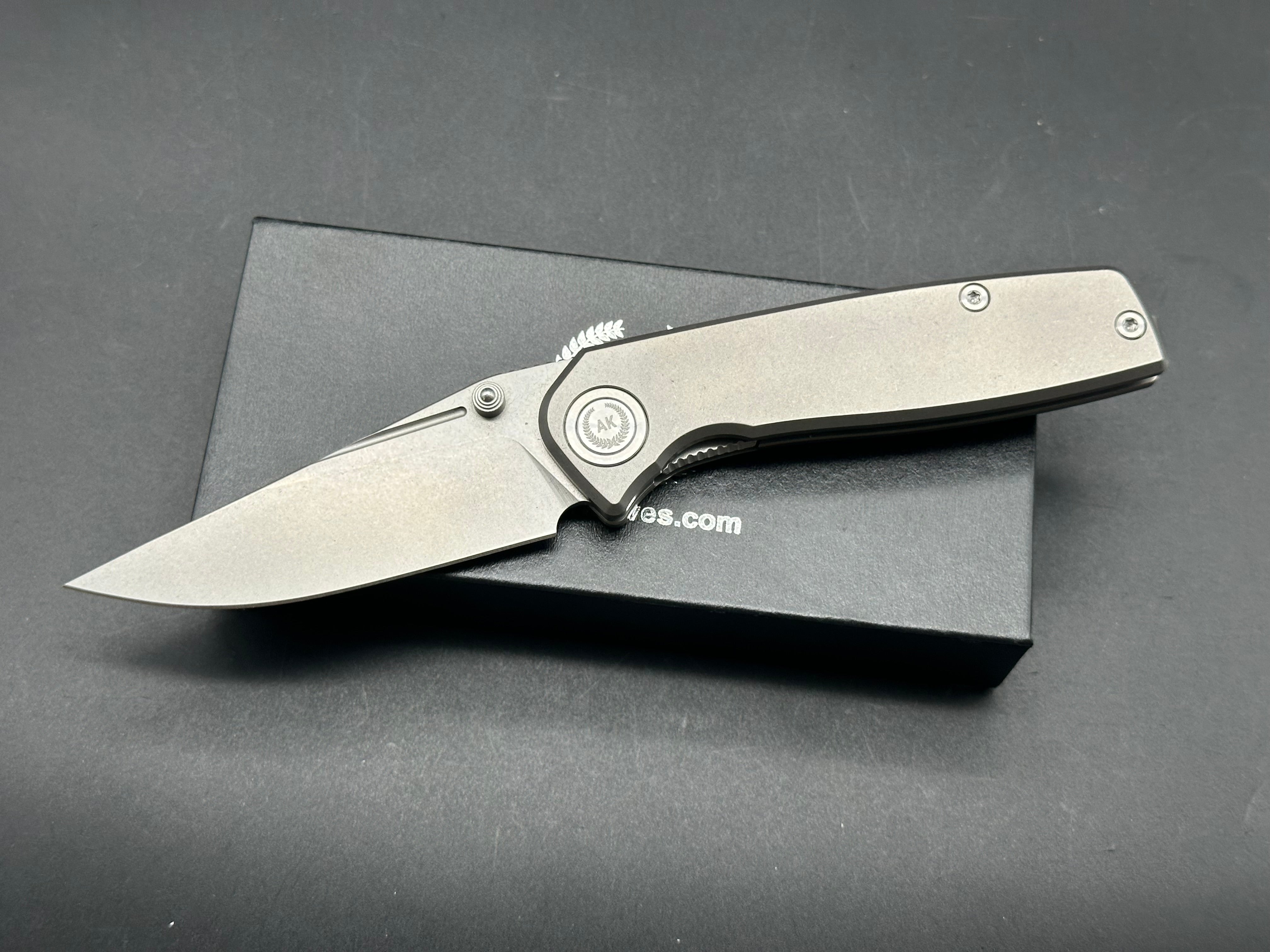 Asher Knives Co. Acuto Ti 3.2” S35VN Stonewash Blade with full Titanium handle