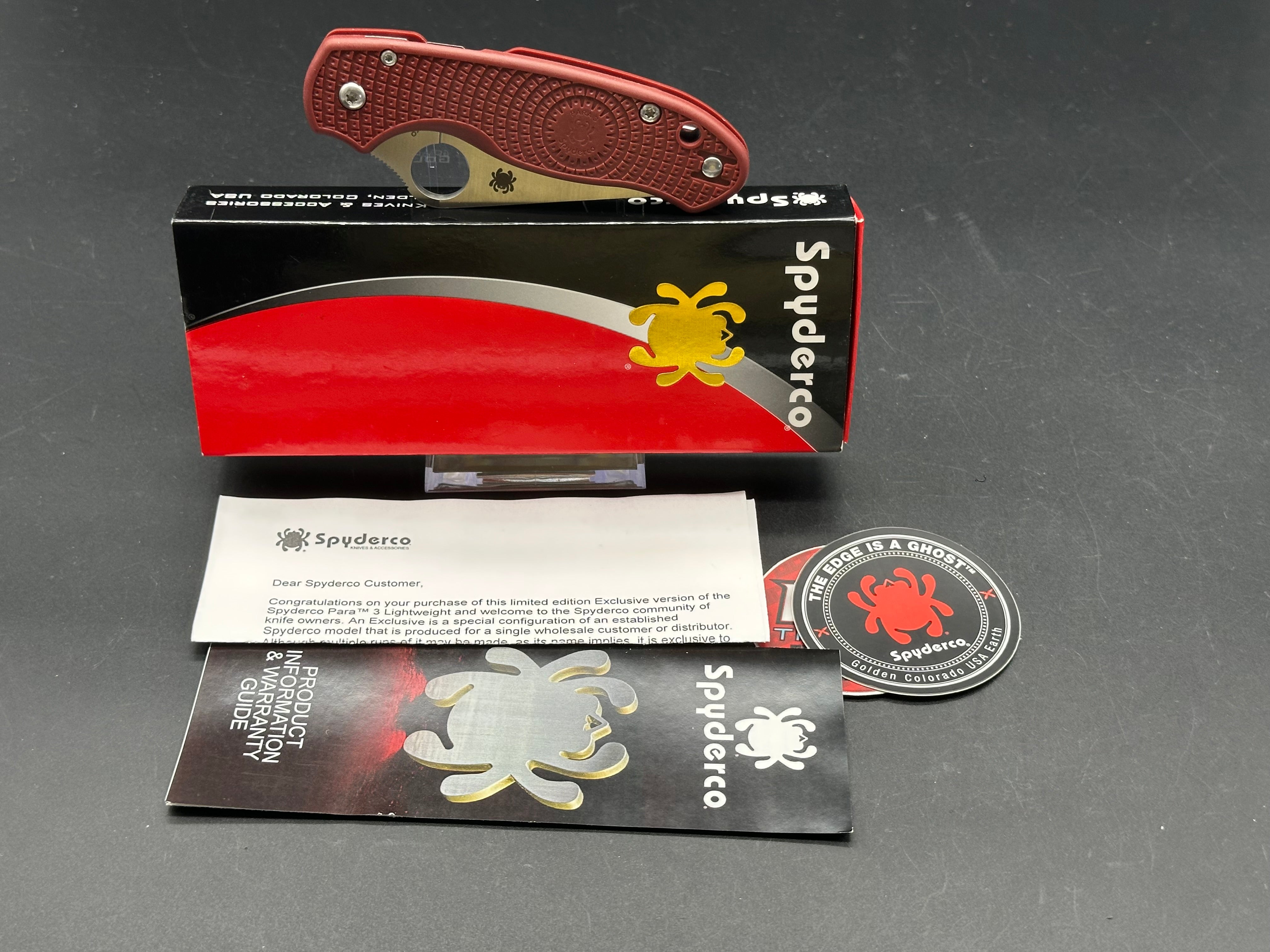 Spyderco Para 3 Lightweight DLT Exclusive, 2.93" M390 Satin Blade with Red FRN Handle