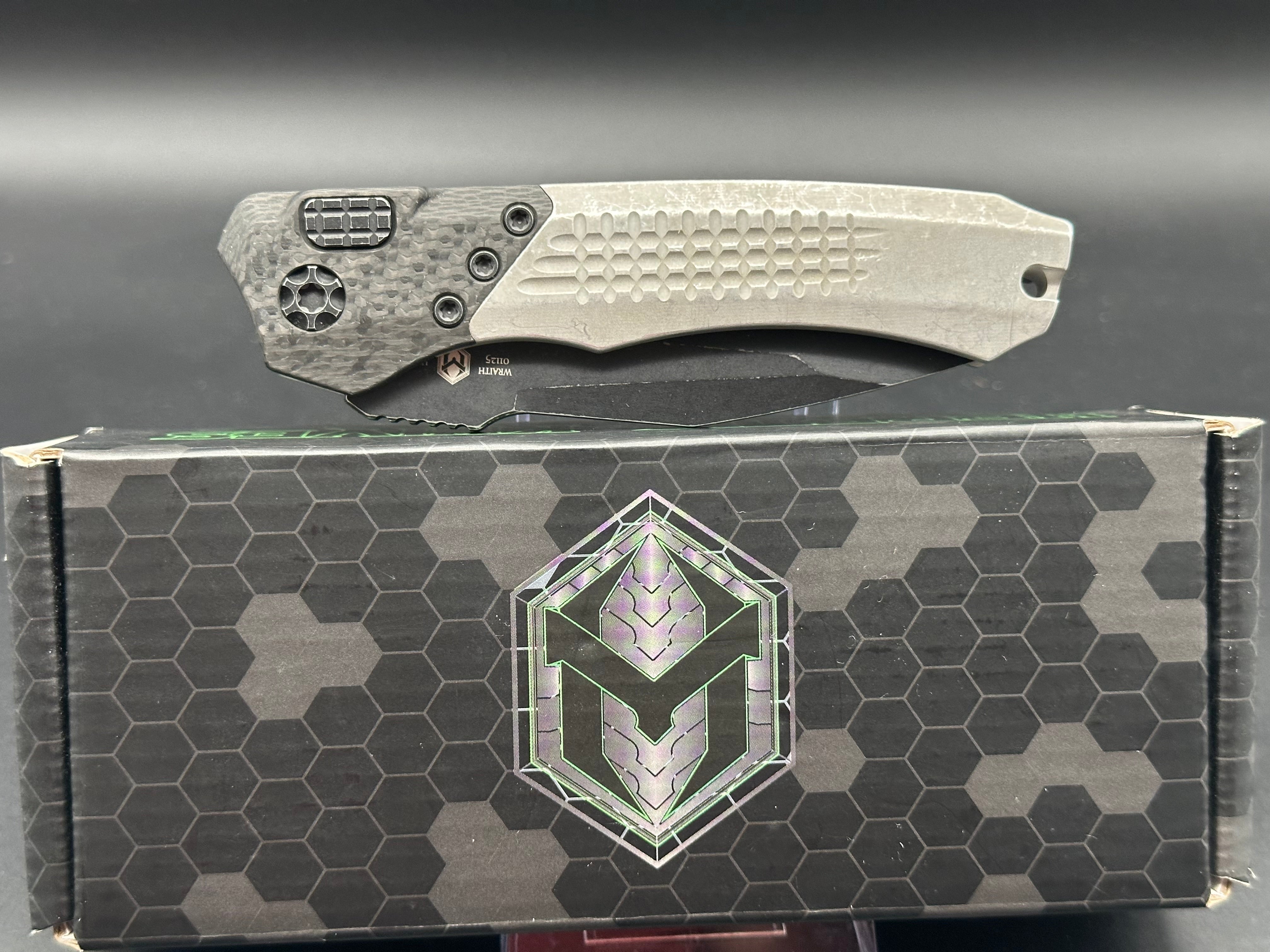 Heretic Knives Wraith Auto Tanto Battleworn Elmax Bolstered Integral Blizzardworn Automatic