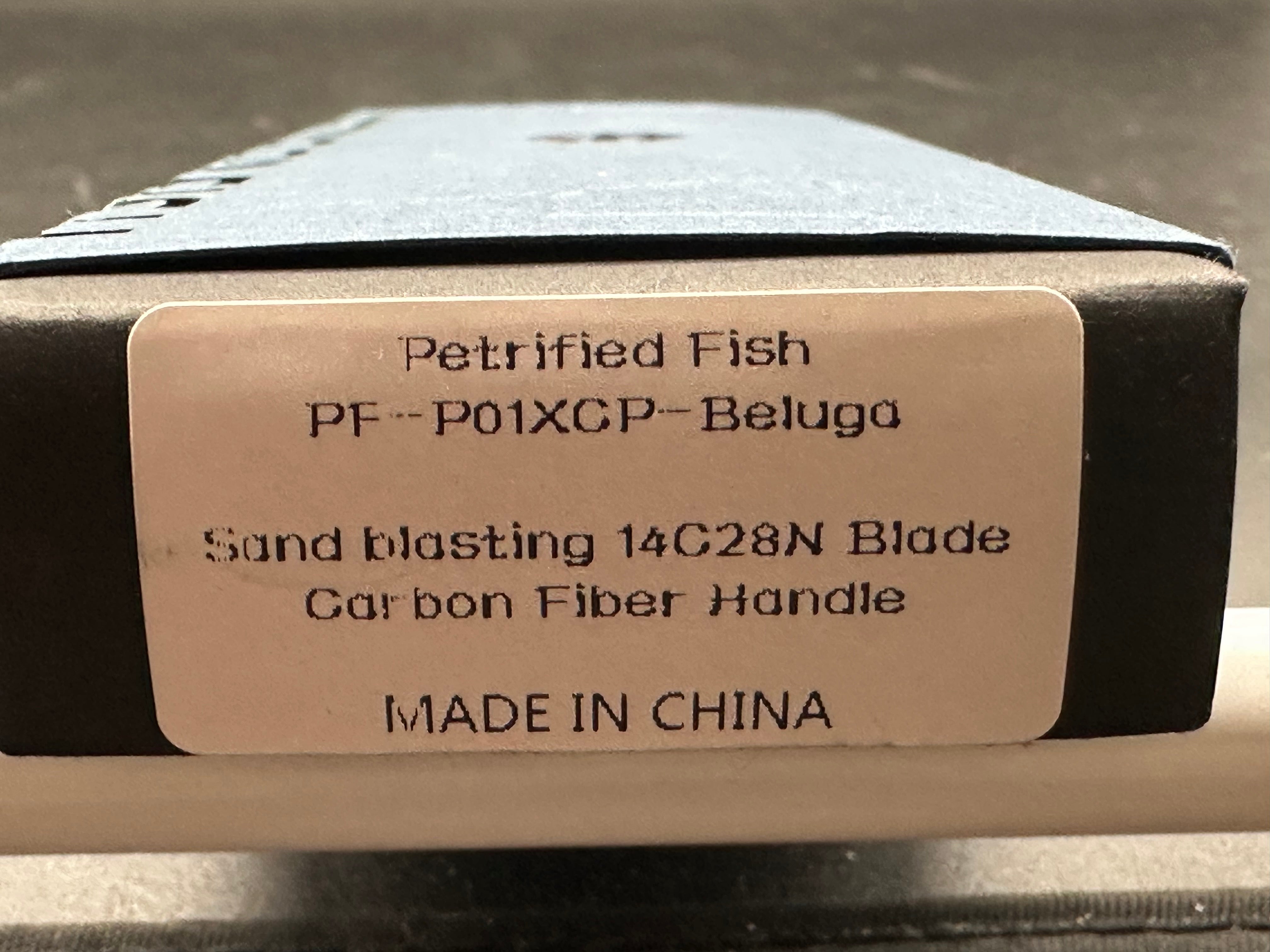 Petrified Fish Mini Beluga, 2.99" 14C28N Sandblasted Blade with Carbon Fiber Handle