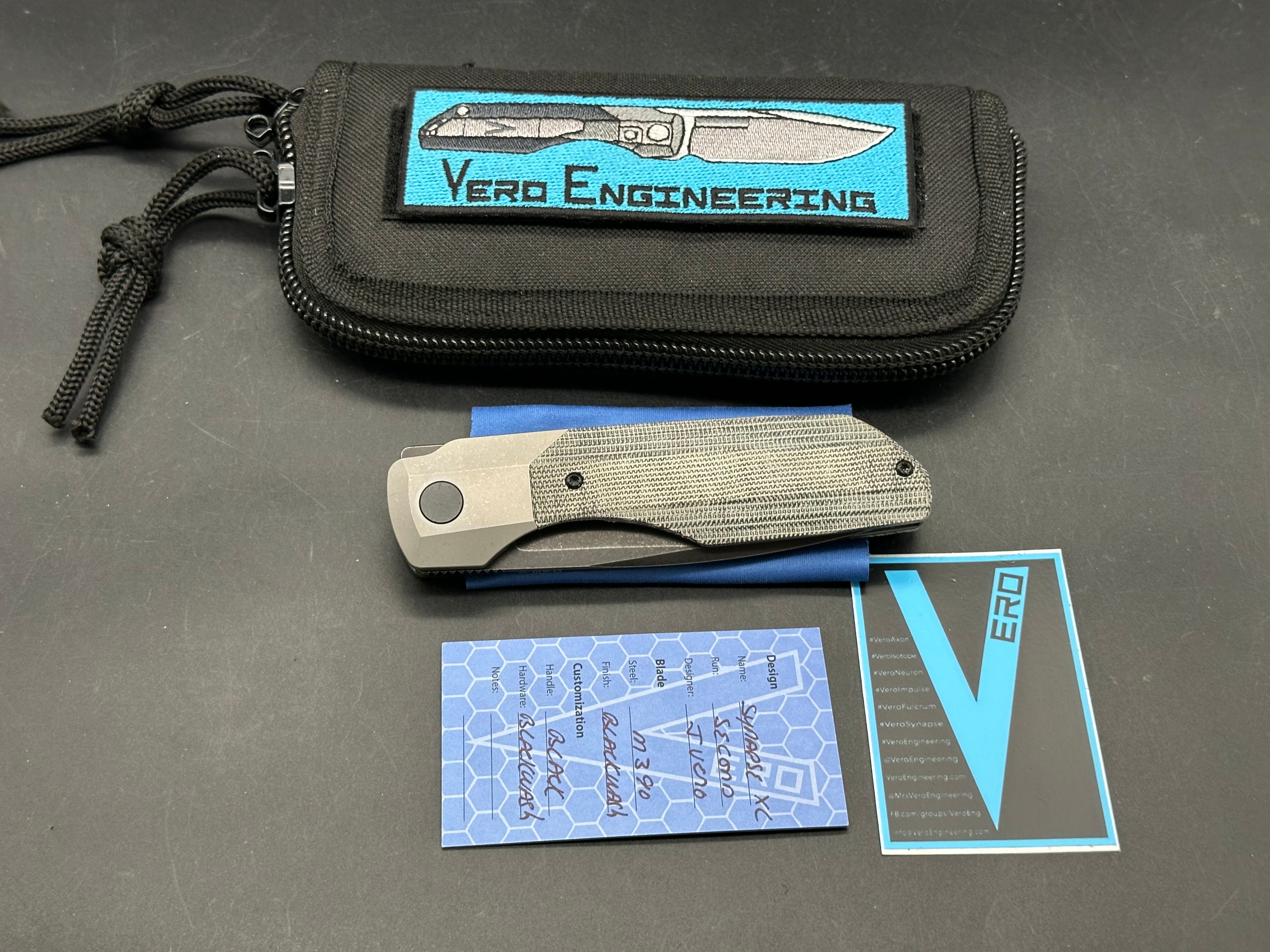 Vero Synapse XL Gen 2 #744, Blackwashed M390 Blade, Stonewashed Ti Bolsters w/Black Micarta