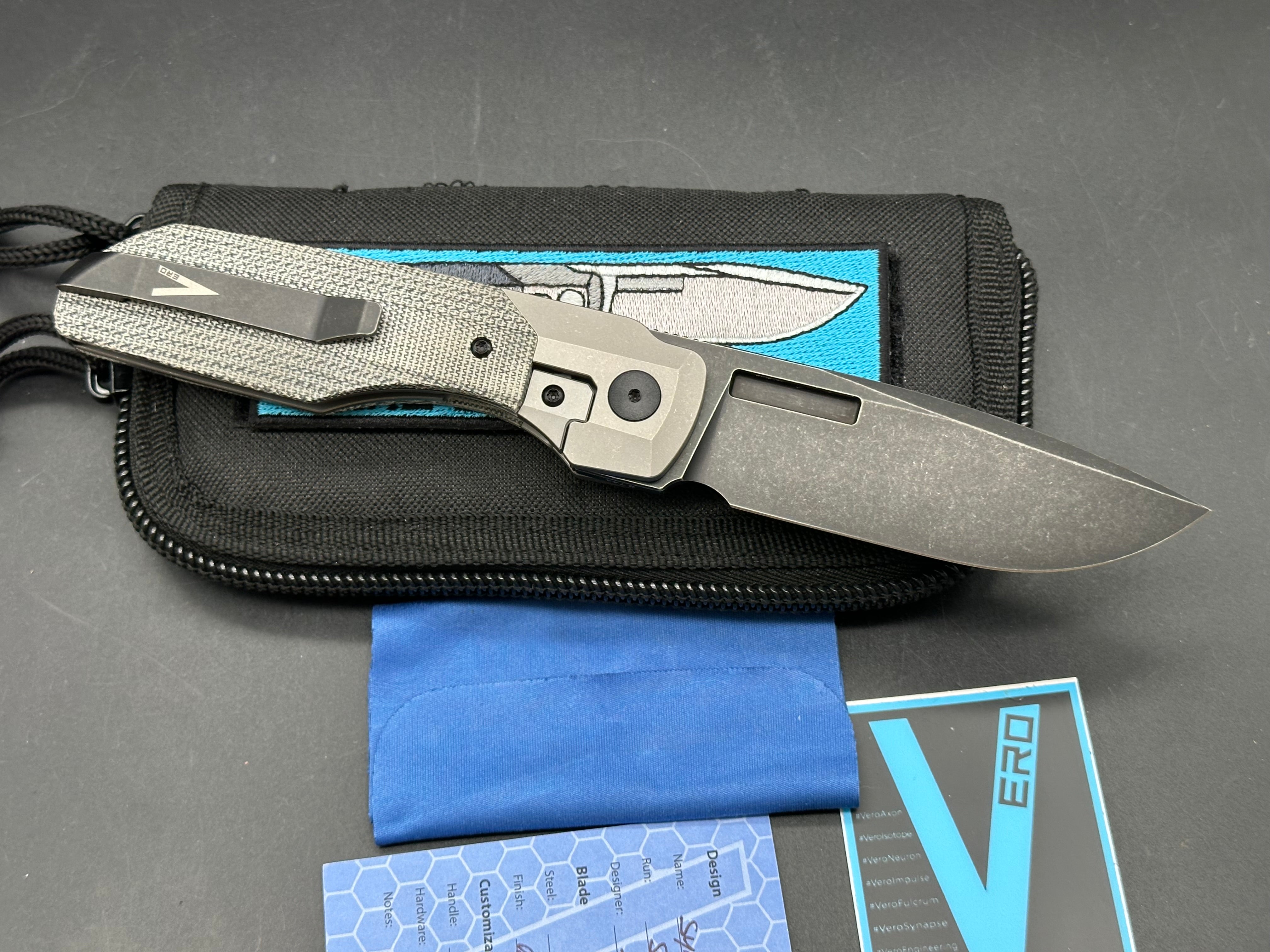 Vero Synapse XL Gen 2 #744, Blackwashed M390 Blade, Stonewashed Ti Bolsters w/Black Micarta