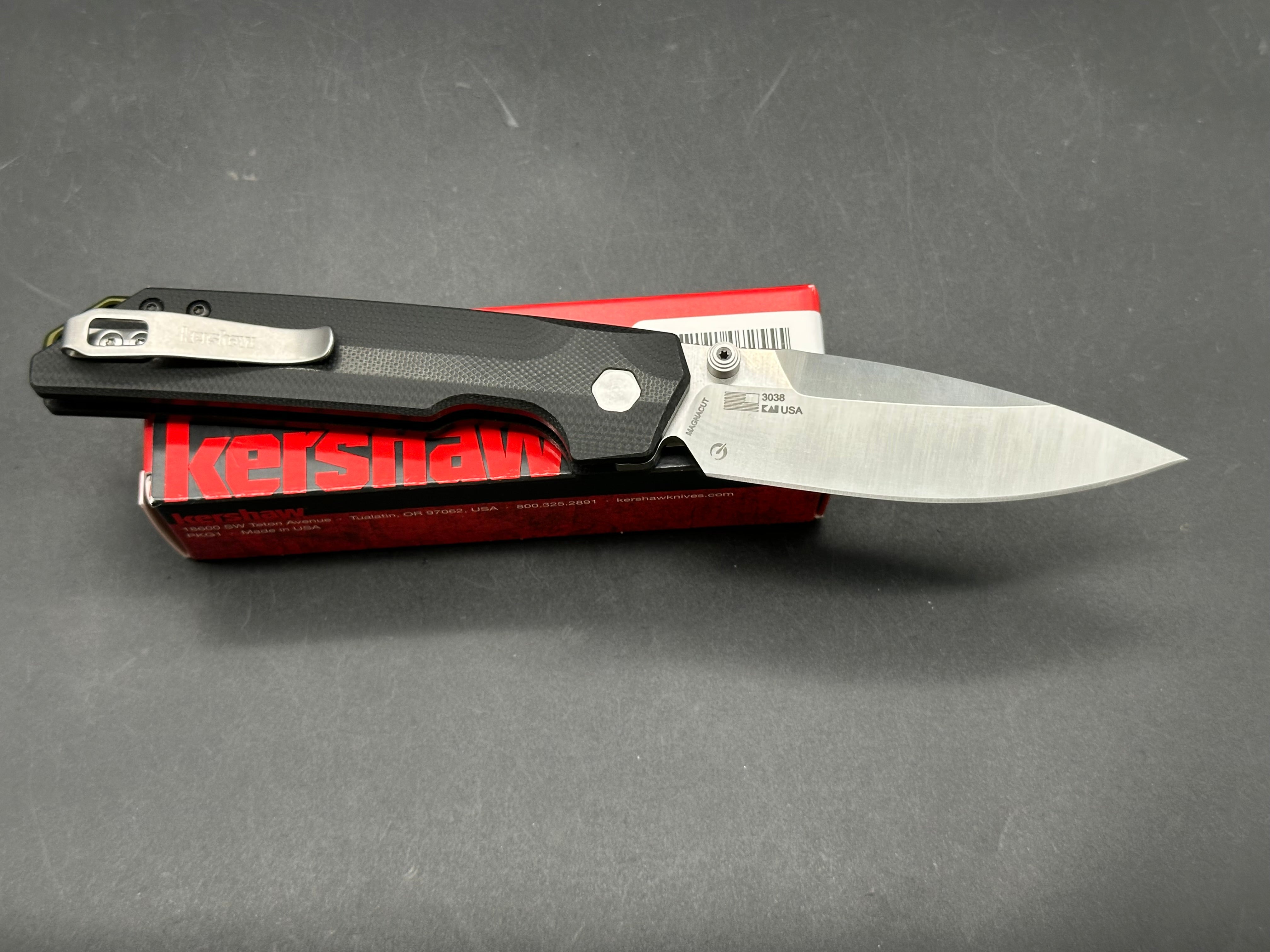 Kershaw Iridium Button Lock Knife Black G-10 (3.5" Satin/SW MagnaCut)