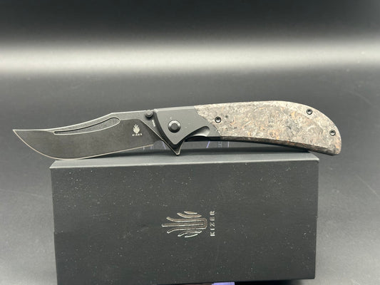 KIZER PHOENIX BLACK S35VN BLADE BLACK/ORANGE FATCARBON & ALUMINIUM HANDLE