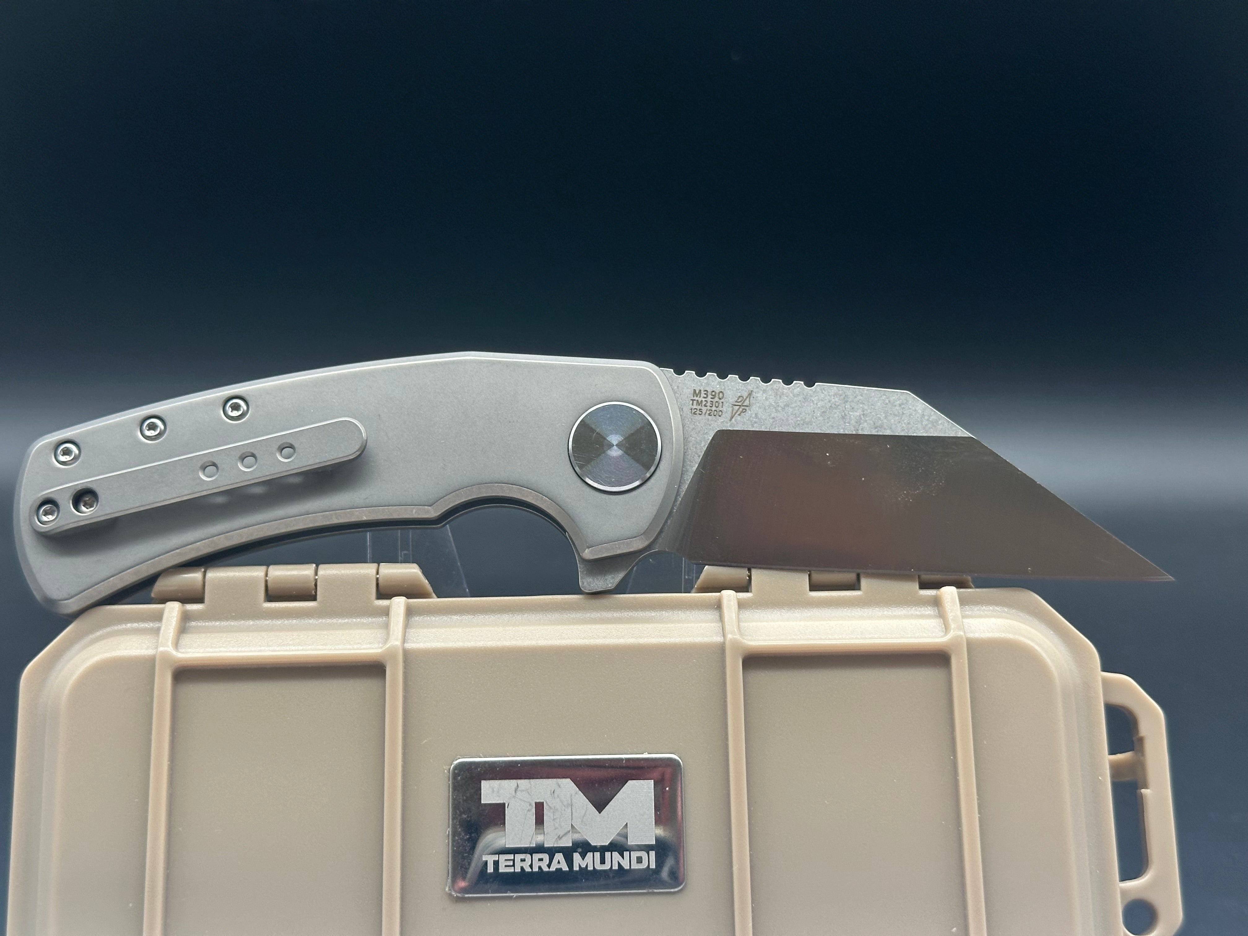 BEYOND EDC WHARNING LTD EDITION BUTTON LOCK GRAY STONEWASH TITANIUM HANDLE M390