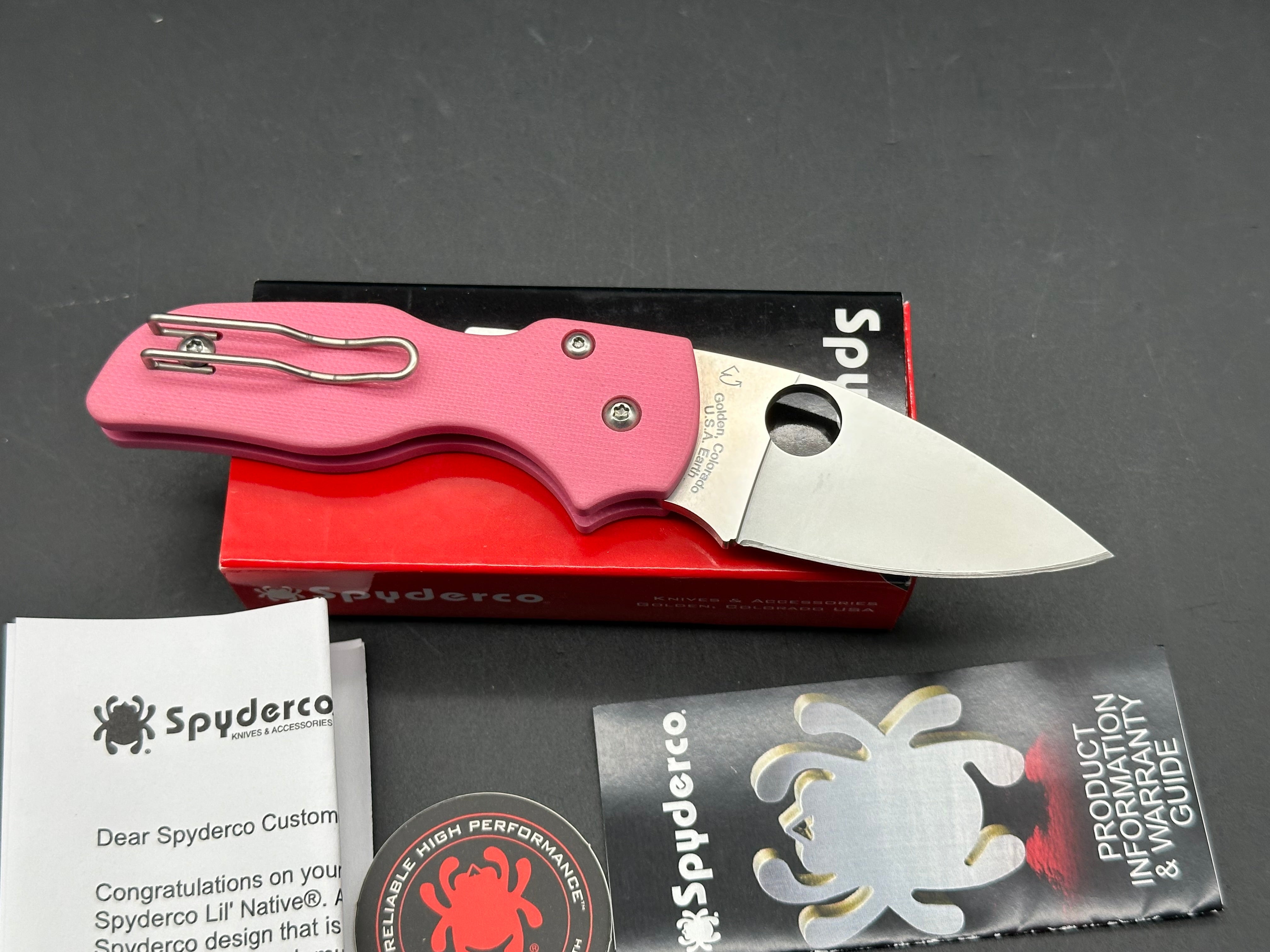 SPYDERCO LIL' NATIVE S30V PLAIN BLADE WITH PINK G10 HANDLES
