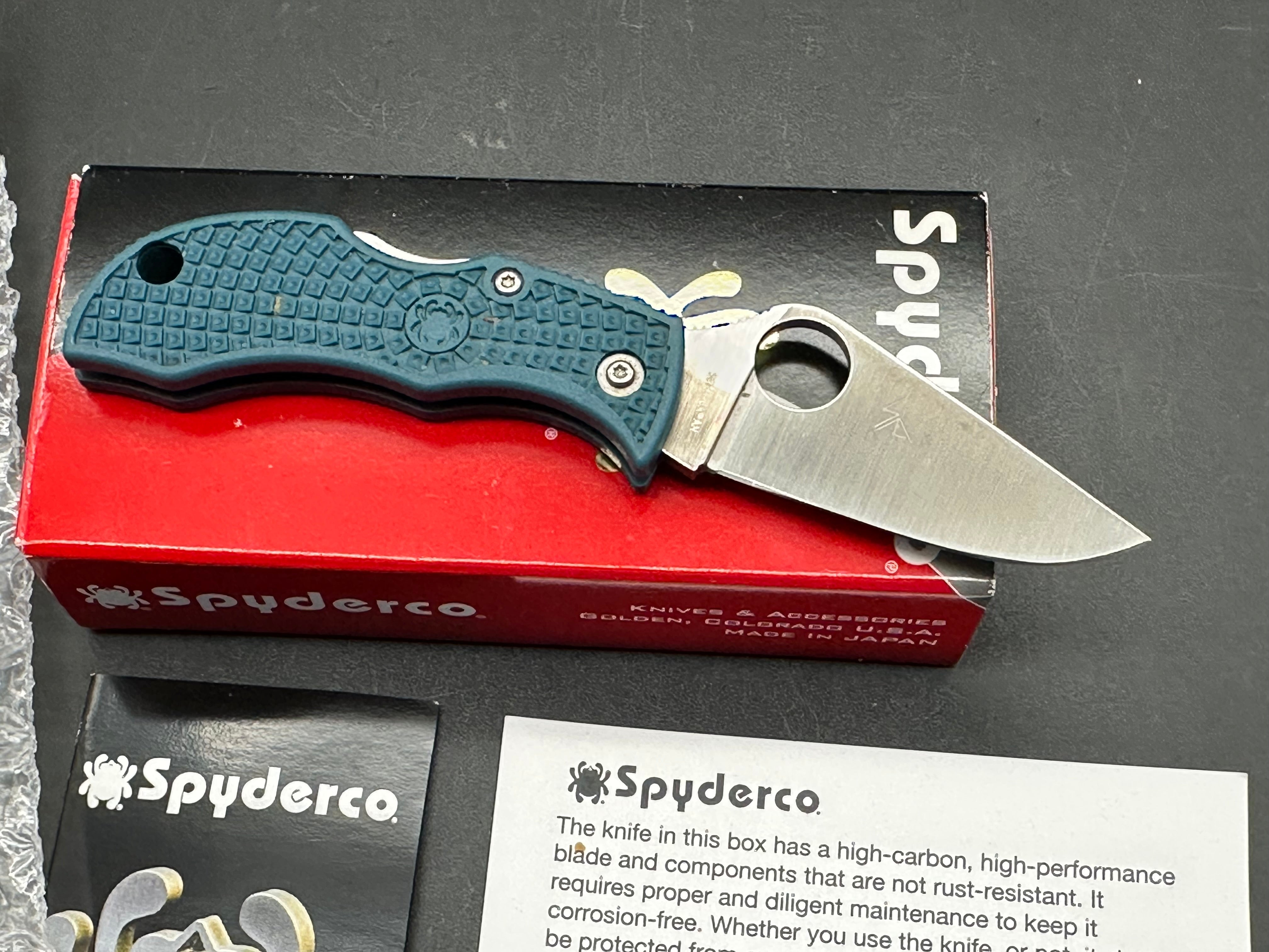 Spyderco Ladybug Lockback Knife Blue FRN (1.94" Satin K390)