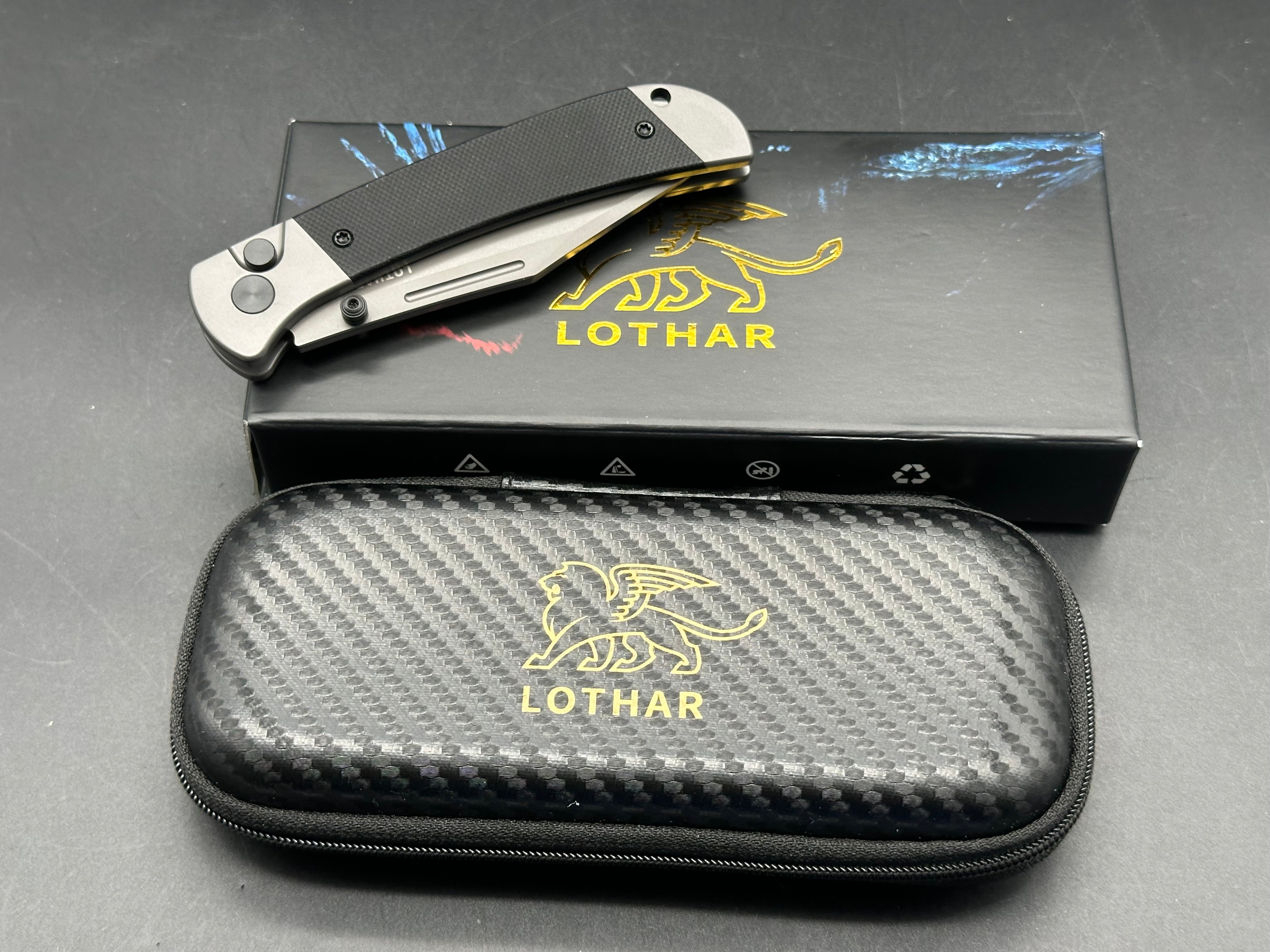 LOTHAR Falcon 14C28N Blade, Button Lock G10 Handle