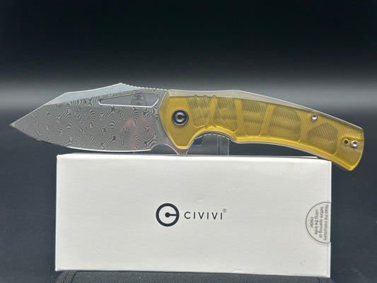 CIVIVI BULLTUSK POLISHED ULTEM HANDLE DAMASCUS CLIP POINT