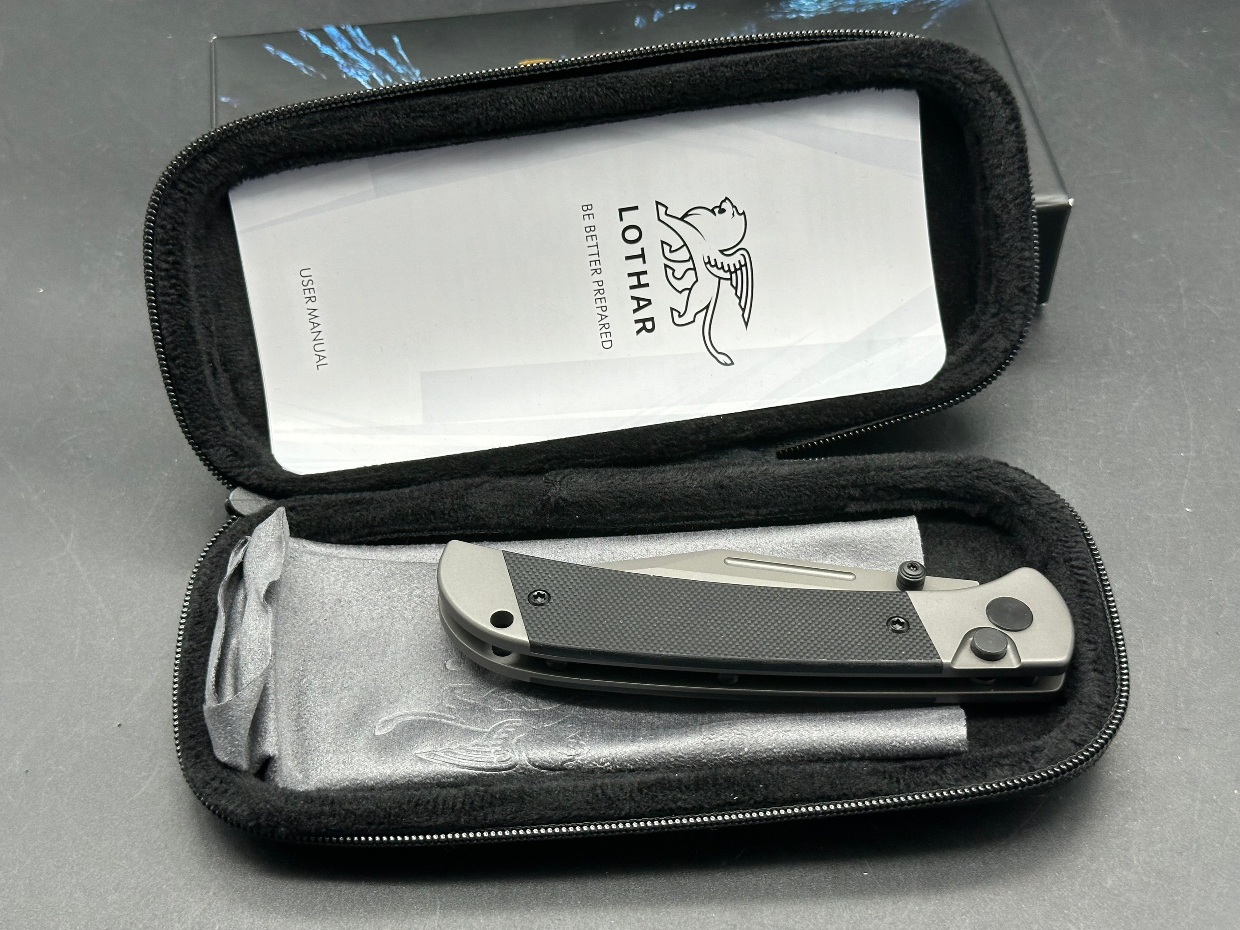 LOTHAR Falcon 14C28N Blade, Button Lock G10 Handle