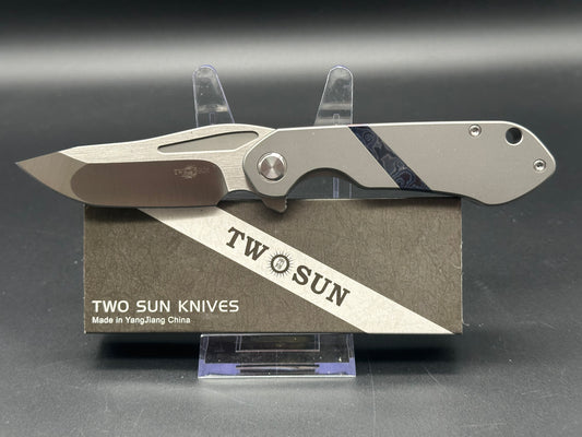 TWOSUN TS172-M390-TIMASCUS TITANIUM/TIMASCUS HANDLE M390 PLAIN EDGE