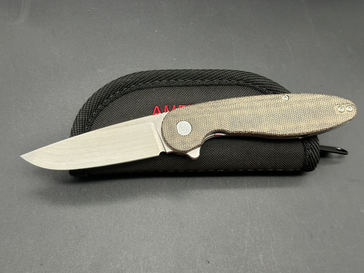 American Blade Works Model 1 micarta/titanium frame lock w/20CV blade