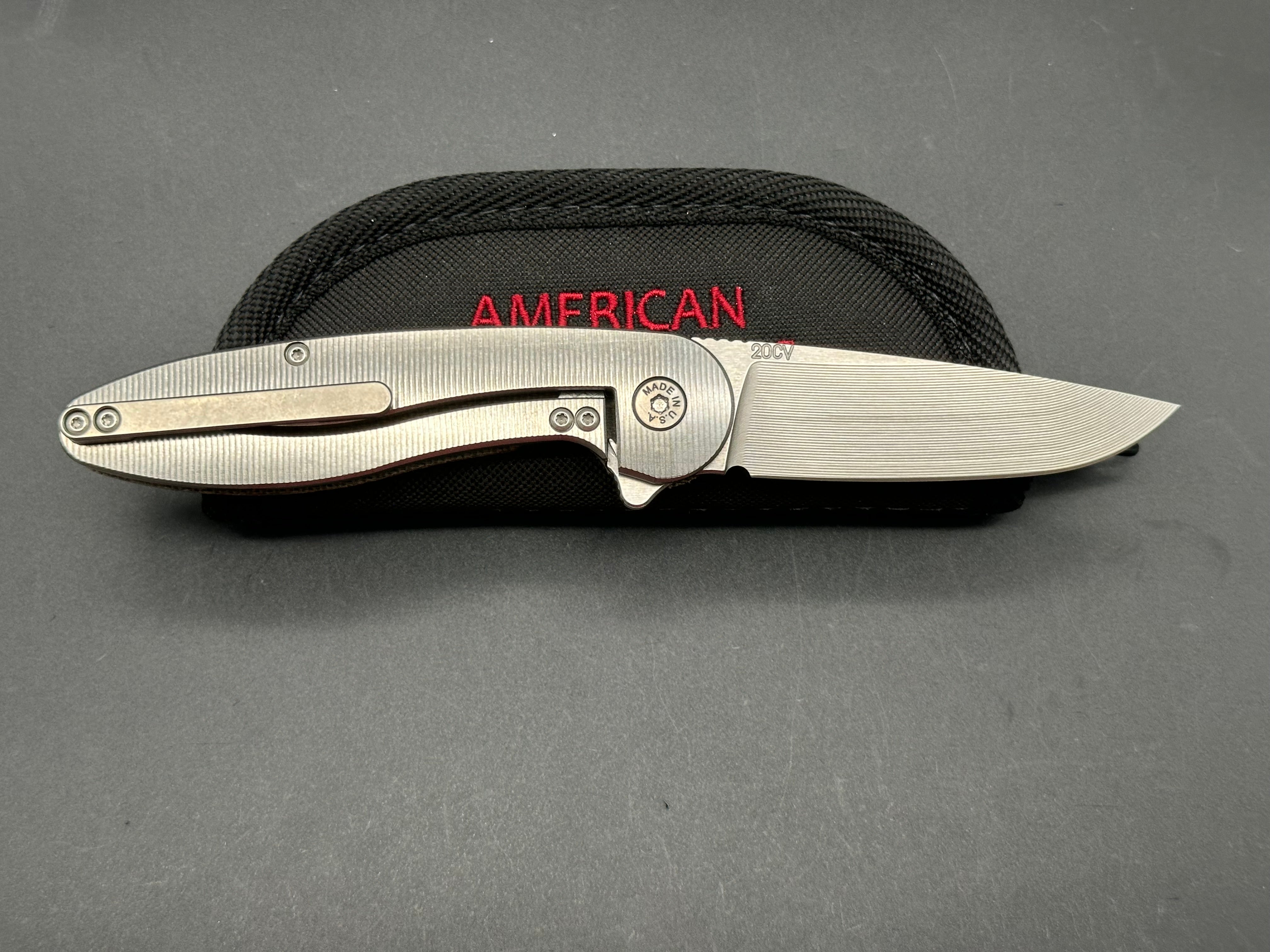 American Blade Works Model 1 micarta/titanium frame lock w/20CV blade