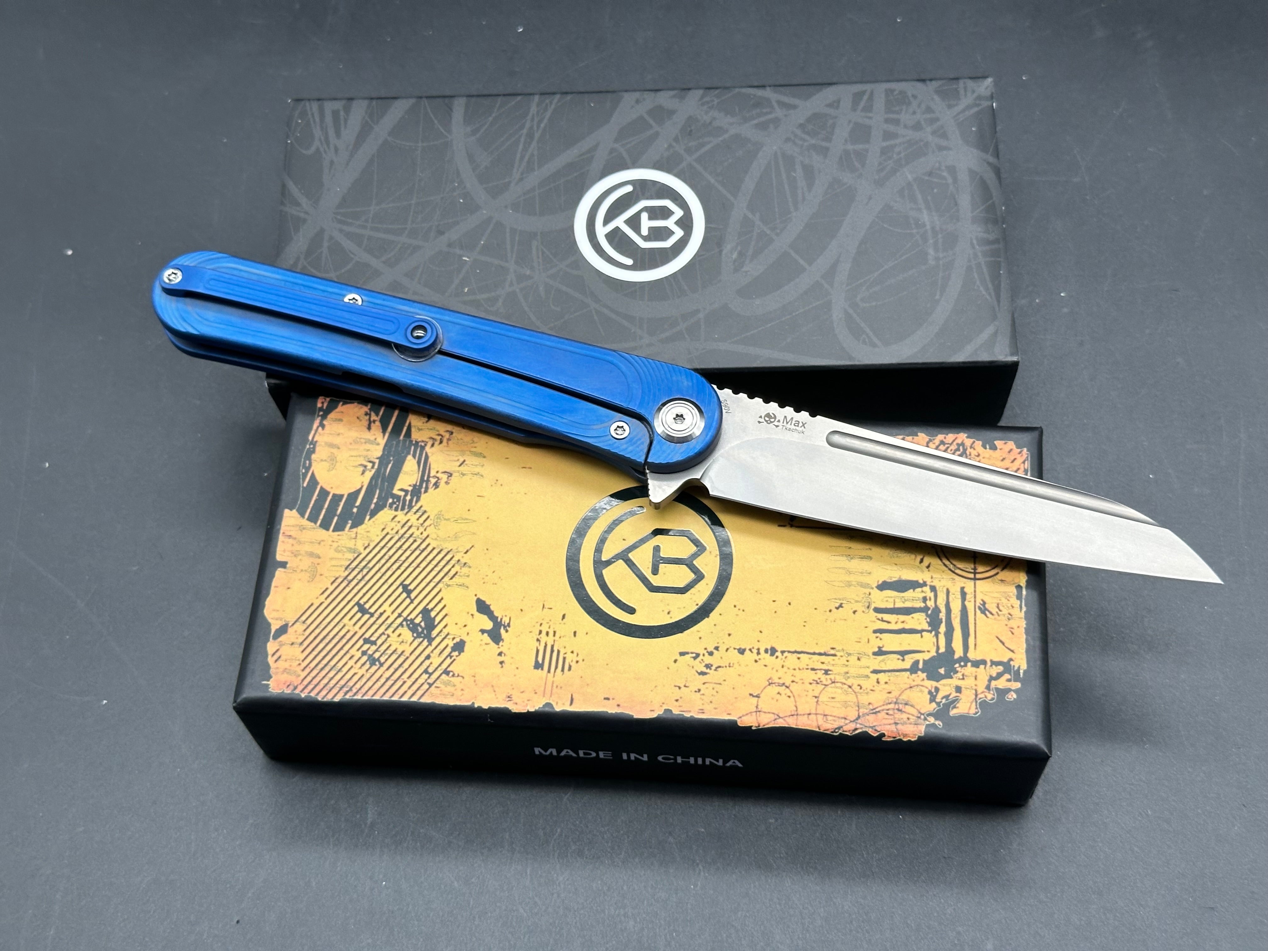 KUBEY KNIVES DANDY BLUE TITANIUM HANDLE S90V SHEEPSFOOT PLAIN EDGE