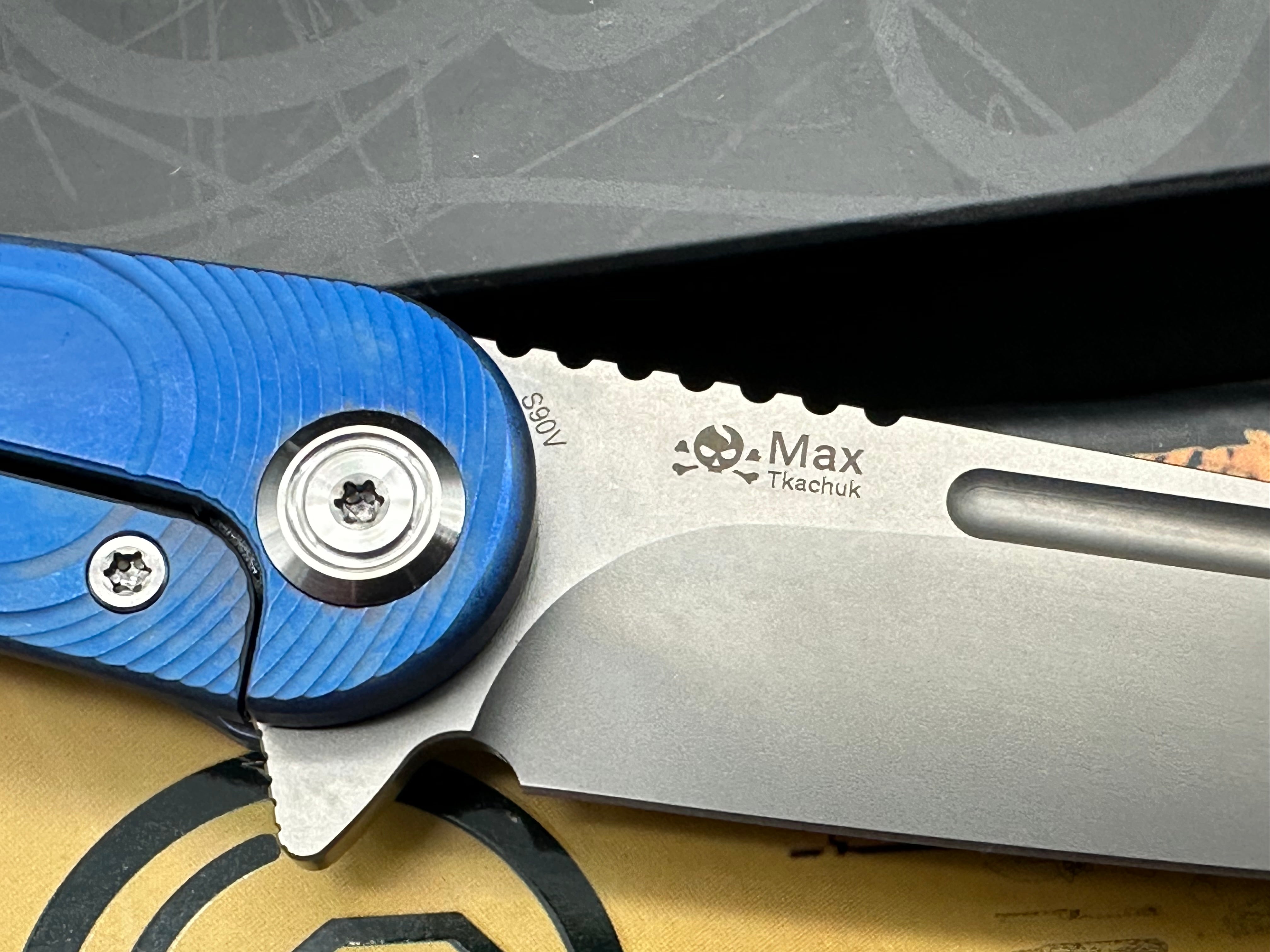 KUBEY KNIVES DANDY BLUE TITANIUM HANDLE S90V SHEEPSFOOT PLAIN EDGE
