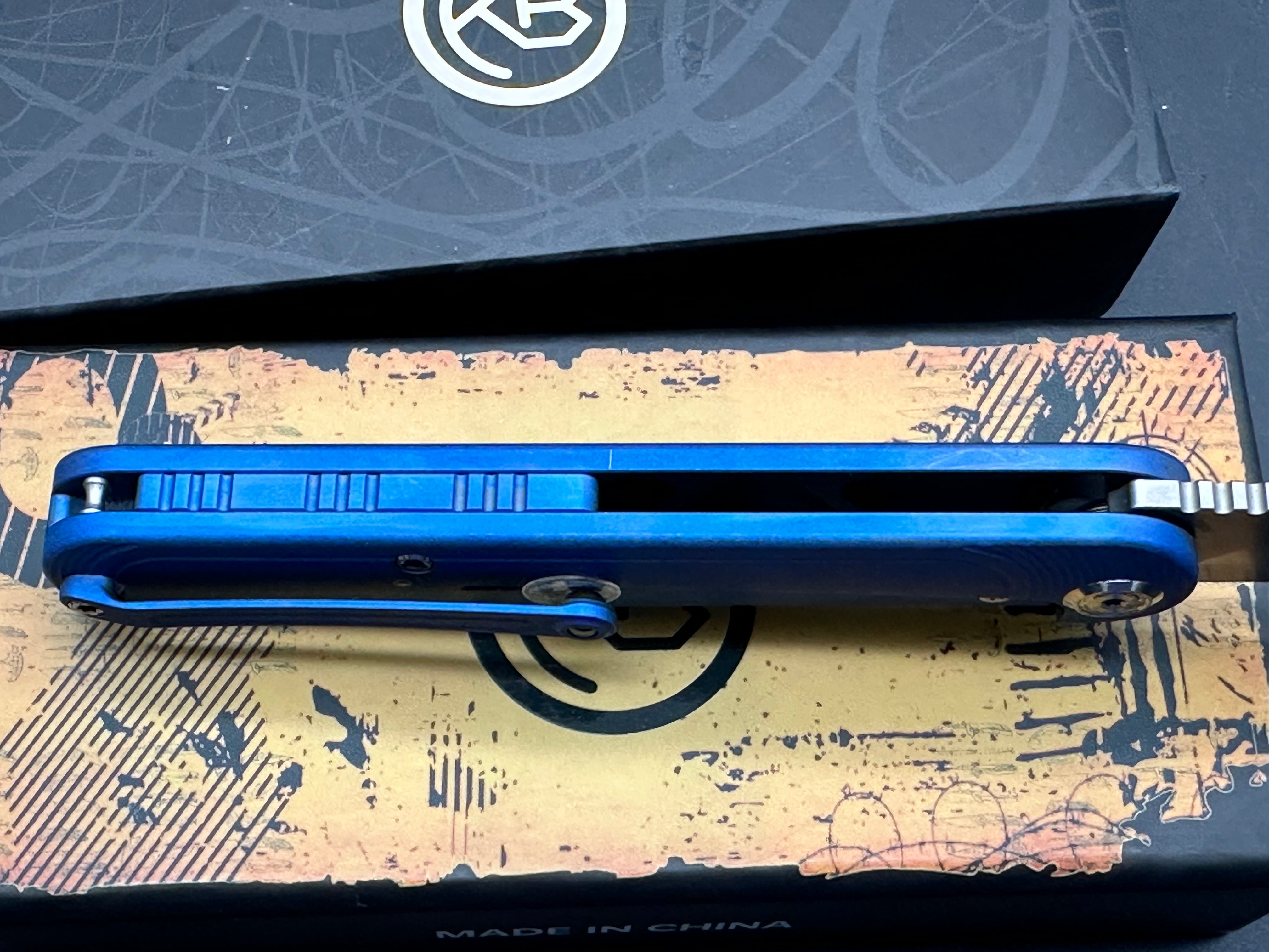 KUBEY KNIVES DANDY BLUE TITANIUM HANDLE S90V SHEEPSFOOT PLAIN EDGE