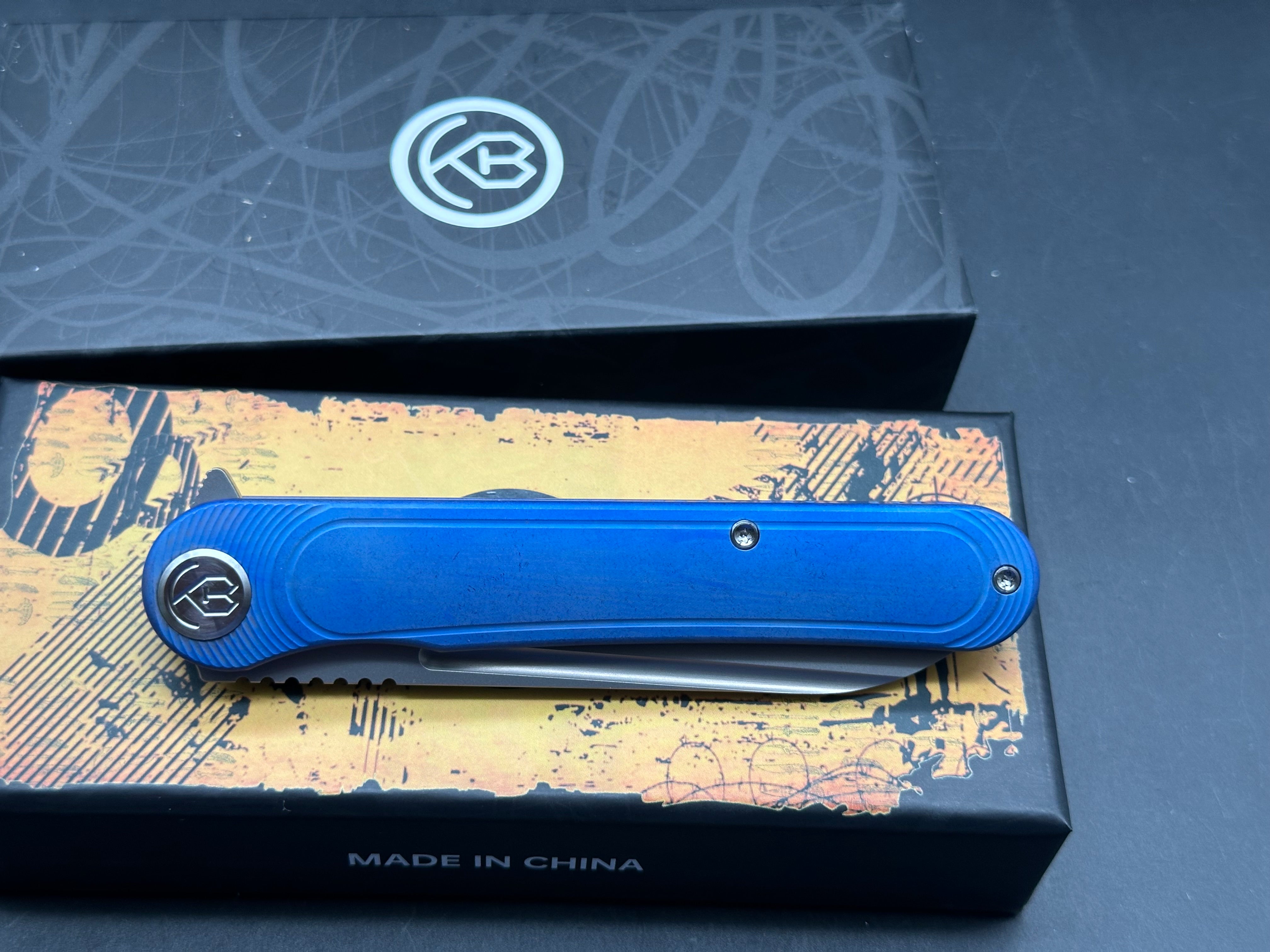 KUBEY KNIVES DANDY BLUE TITANIUM HANDLE S90V SHEEPSFOOT PLAIN EDGE