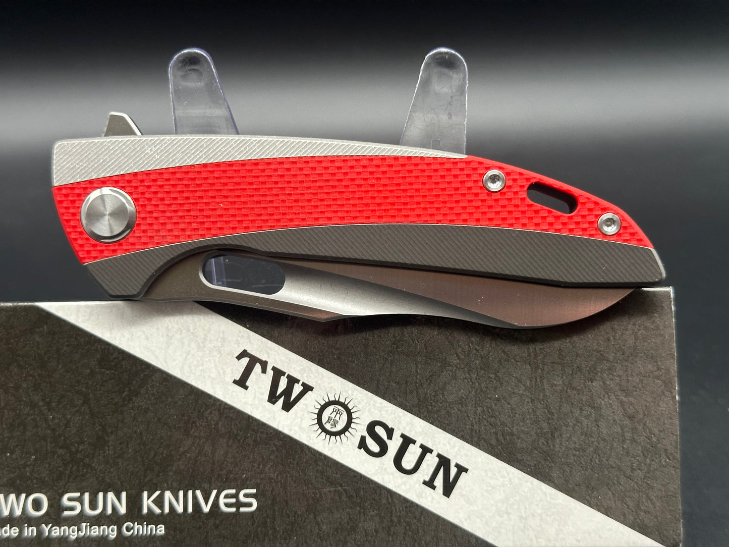 TWOSUN FOLDING KNIFE RED/BLACK G10/TITANIUM HANDLE K110 TS432