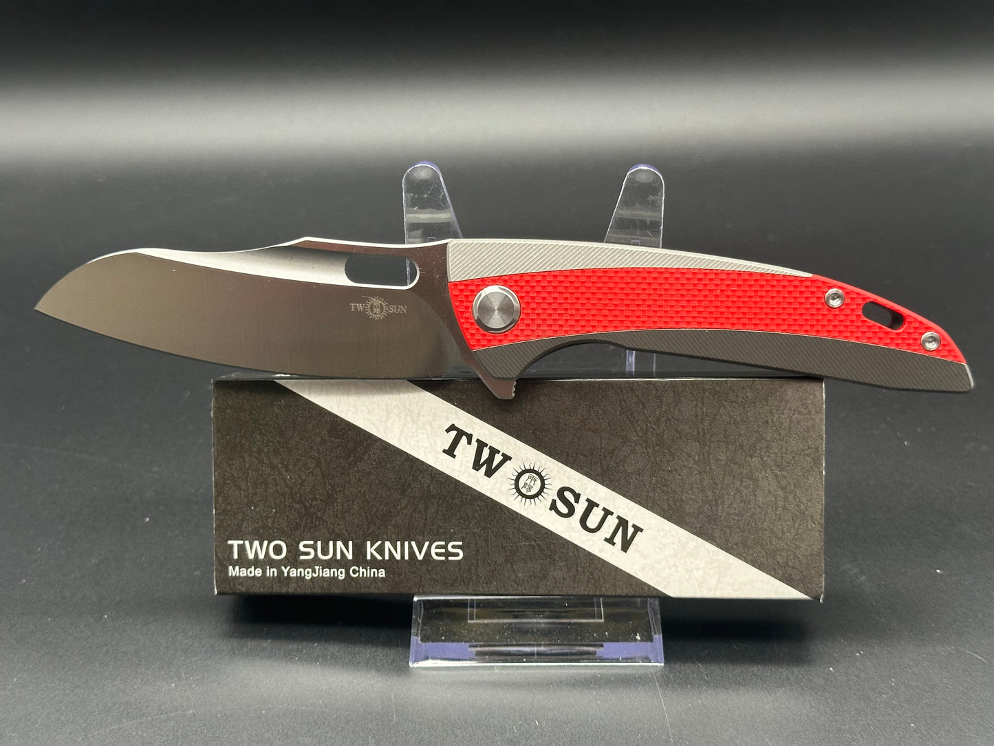 TWOSUN FOLDING KNIFE RED/BLACK G10/TITANIUM HANDLE K110 TS432