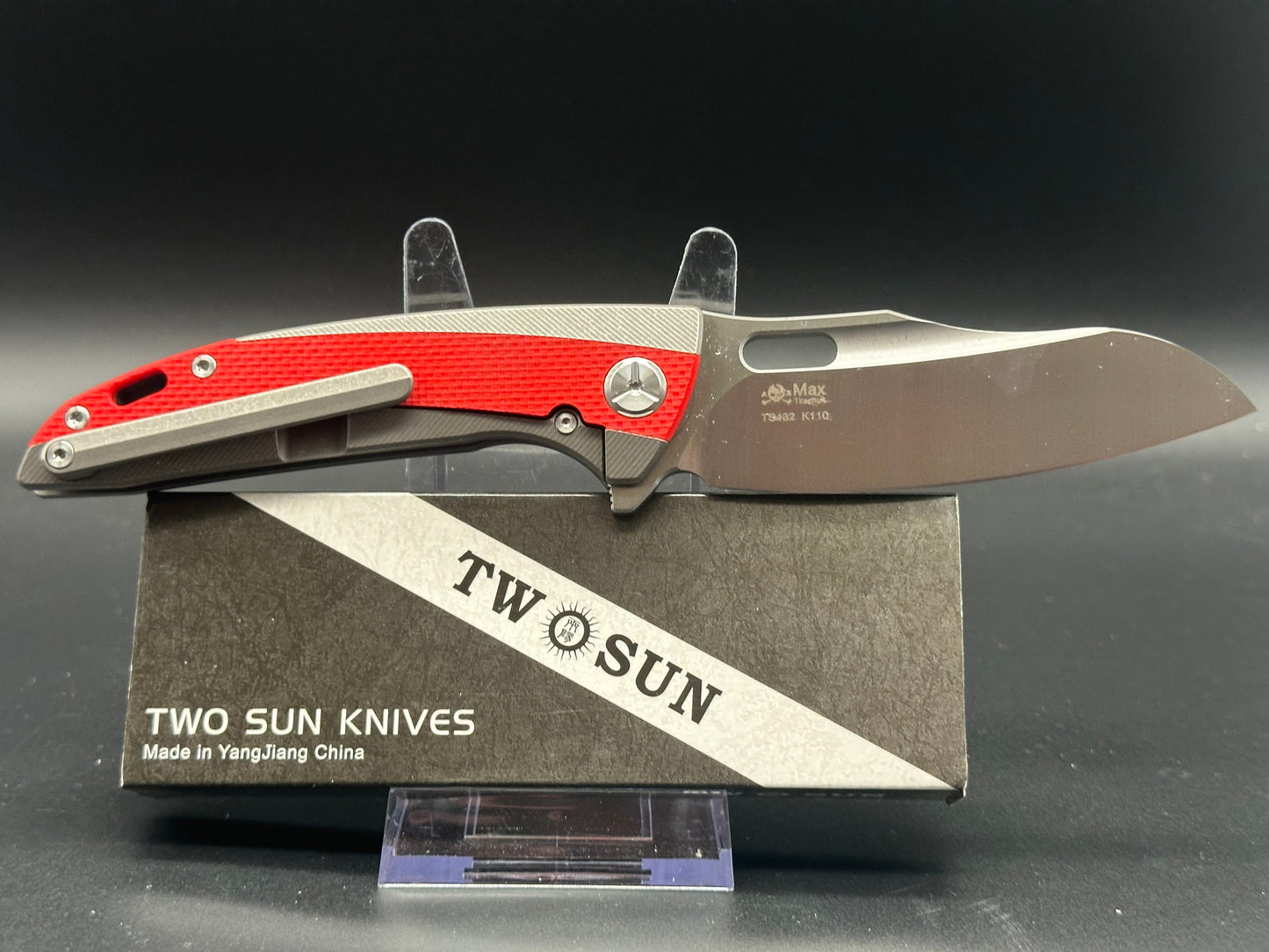 TWOSUN FOLDING KNIFE RED/BLACK G10/TITANIUM HANDLE K110 TS432