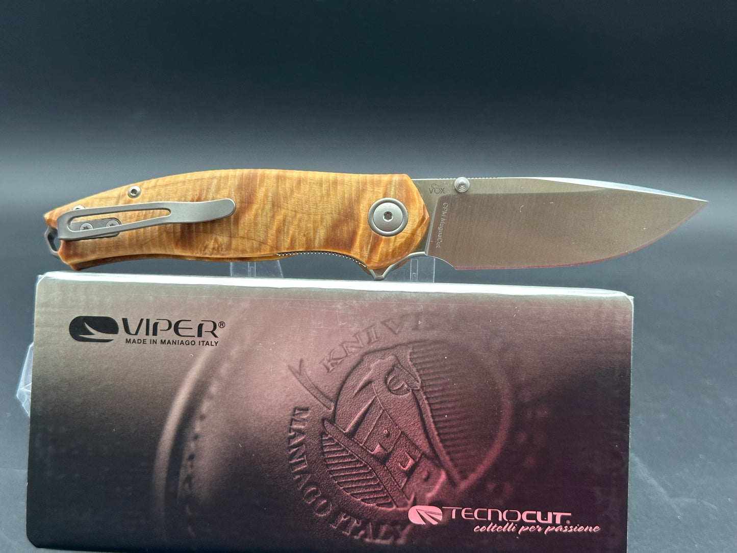 Viper Knives Vale MagnaCut Liner Lock Knife Flamed Poplar Wood