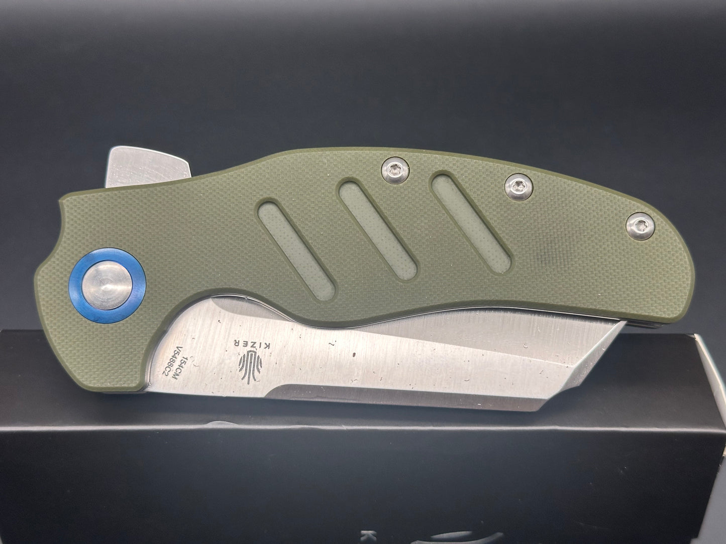 KIZER C01C XL SHEEPDOG FLIPPER OD GREEN G10 HANDLE 154CM