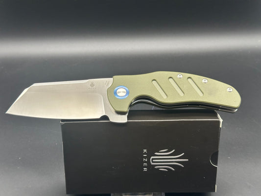 KIZER C01C XL SHEEPDOG FLIPPER OD GREEN G10 HANDLE 154CM