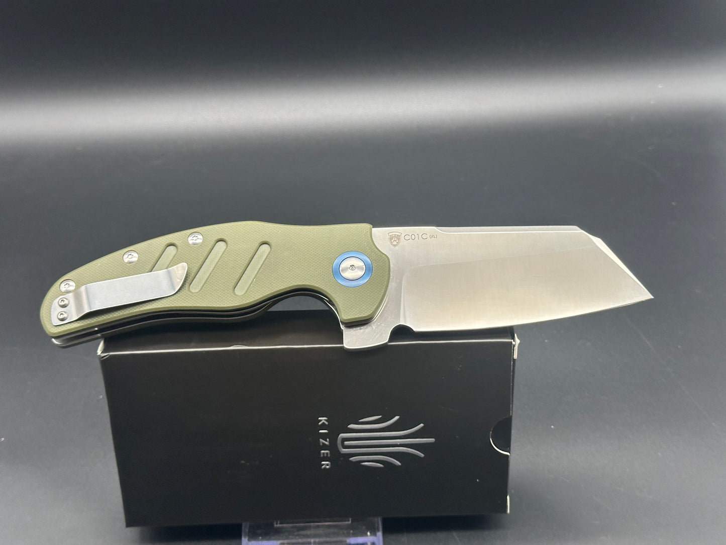 KIZER C01C XL SHEEPDOG FLIPPER OD GREEN G10 HANDLE 154CM