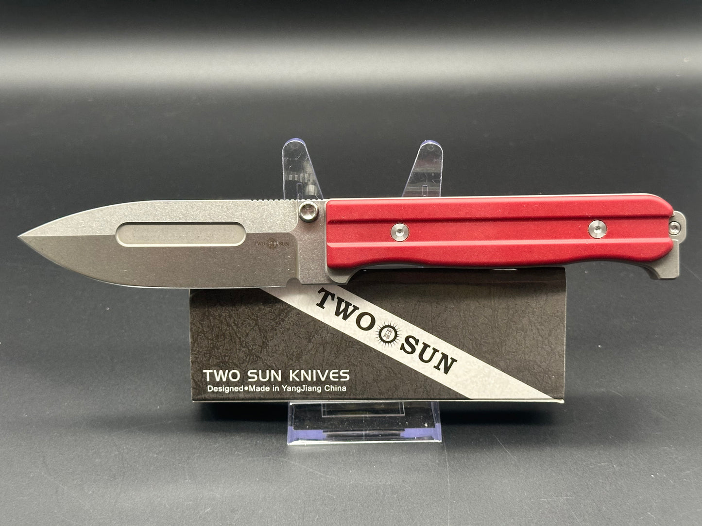 TWOSUN RED TITANIUM/G10 HANDLE D2 PLAIN EDGE TS434-D2