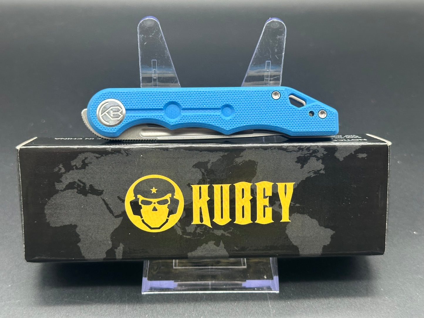 KUBEY MIZO FOLDING KNIFE BLUE G10 HANDLE 14C28N PLAIN EDGE SATIN FINISH KU2101B