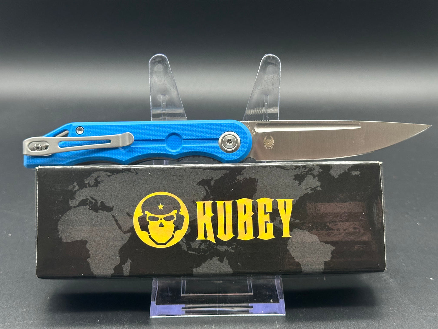 KUBEY MIZO FOLDING KNIFE BLUE G10 HANDLE 14C28N PLAIN EDGE SATIN FINISH KU2101B